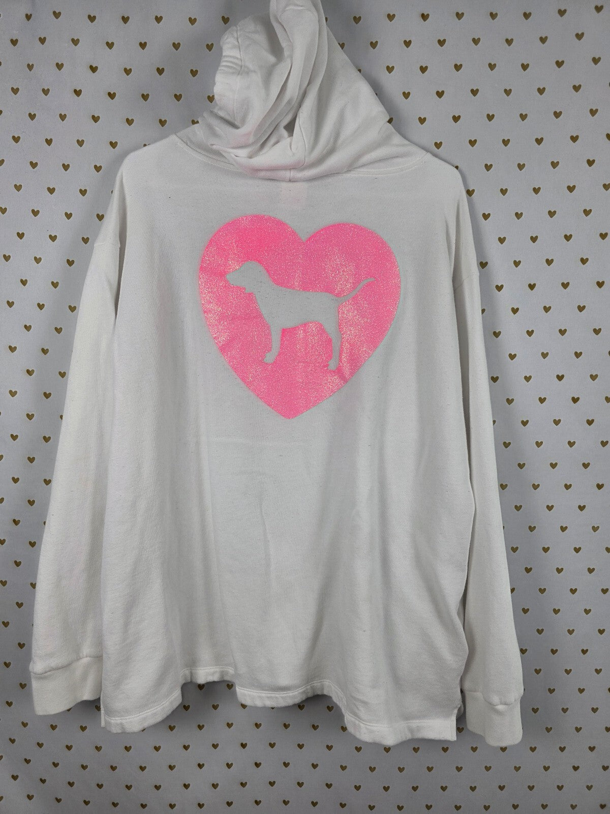 Victorias Secret Pink Campus Originals White Pullover Hooded Sweater BLING XXL