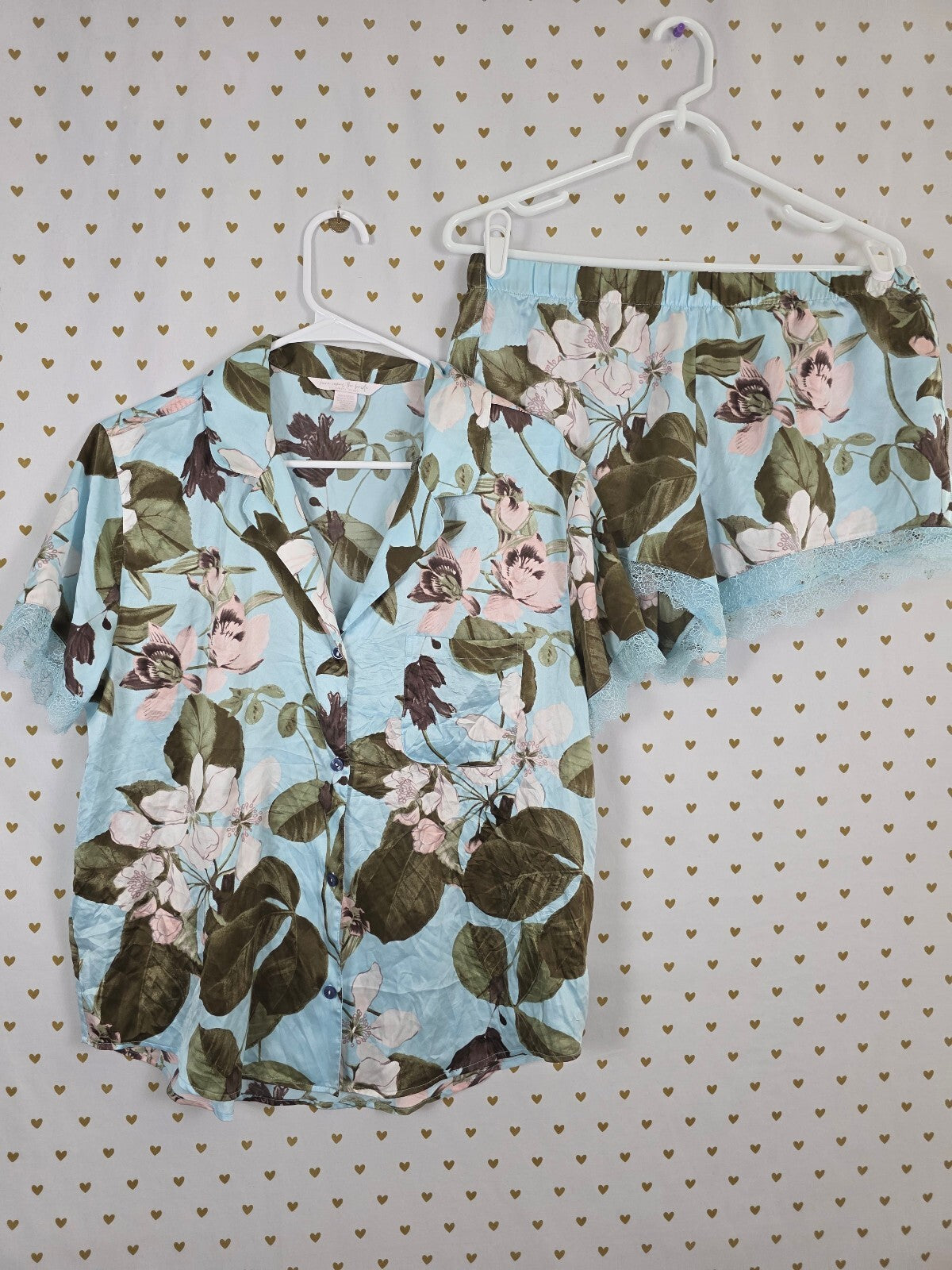 Victoria's Secret Here Comes the Bride Floral Pajama Short Set Blue Lace M