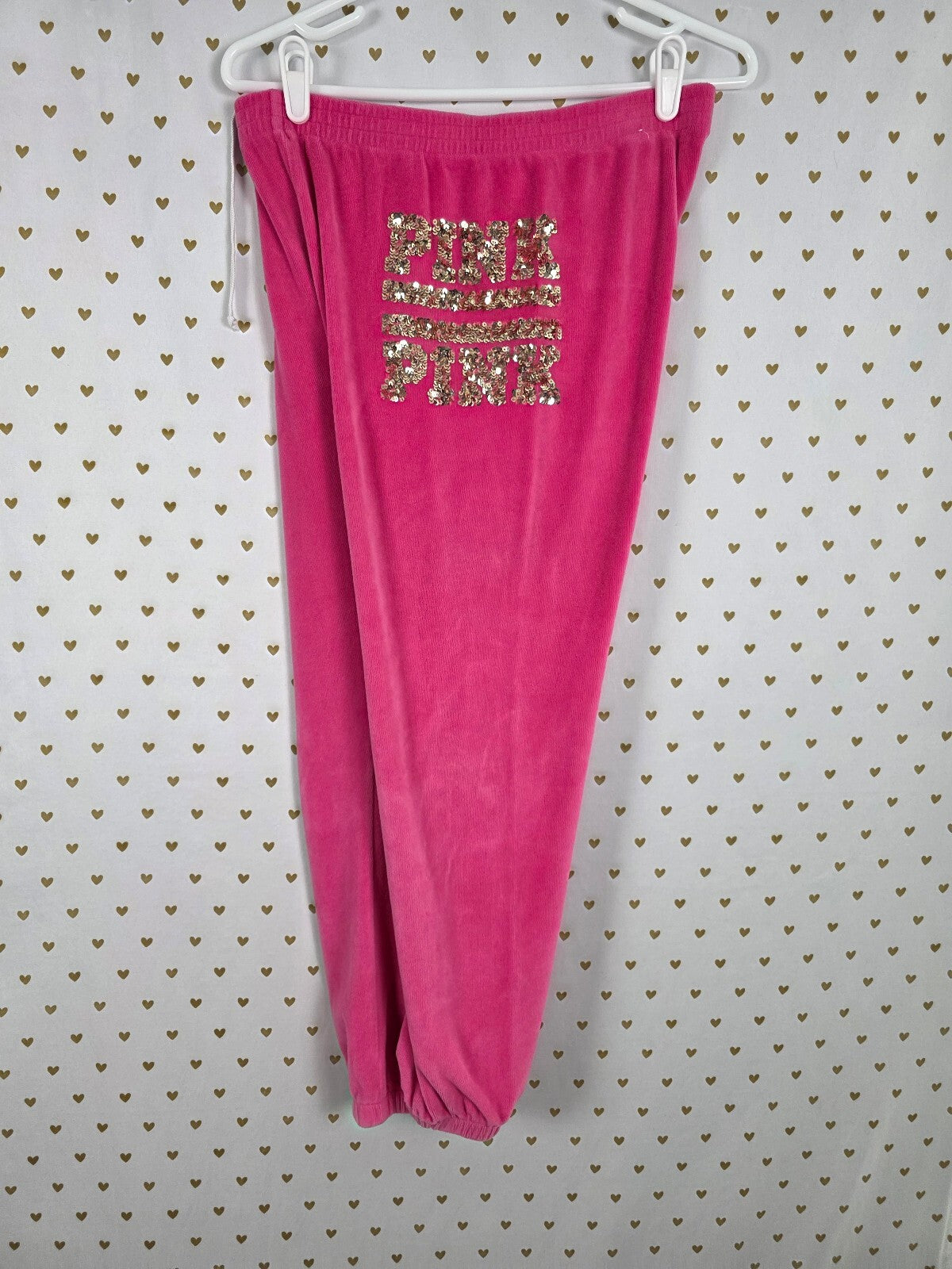 Victoria's Secret PINK Velour Bling Sequin Hoodie Jogger Set Pink S M Y2K