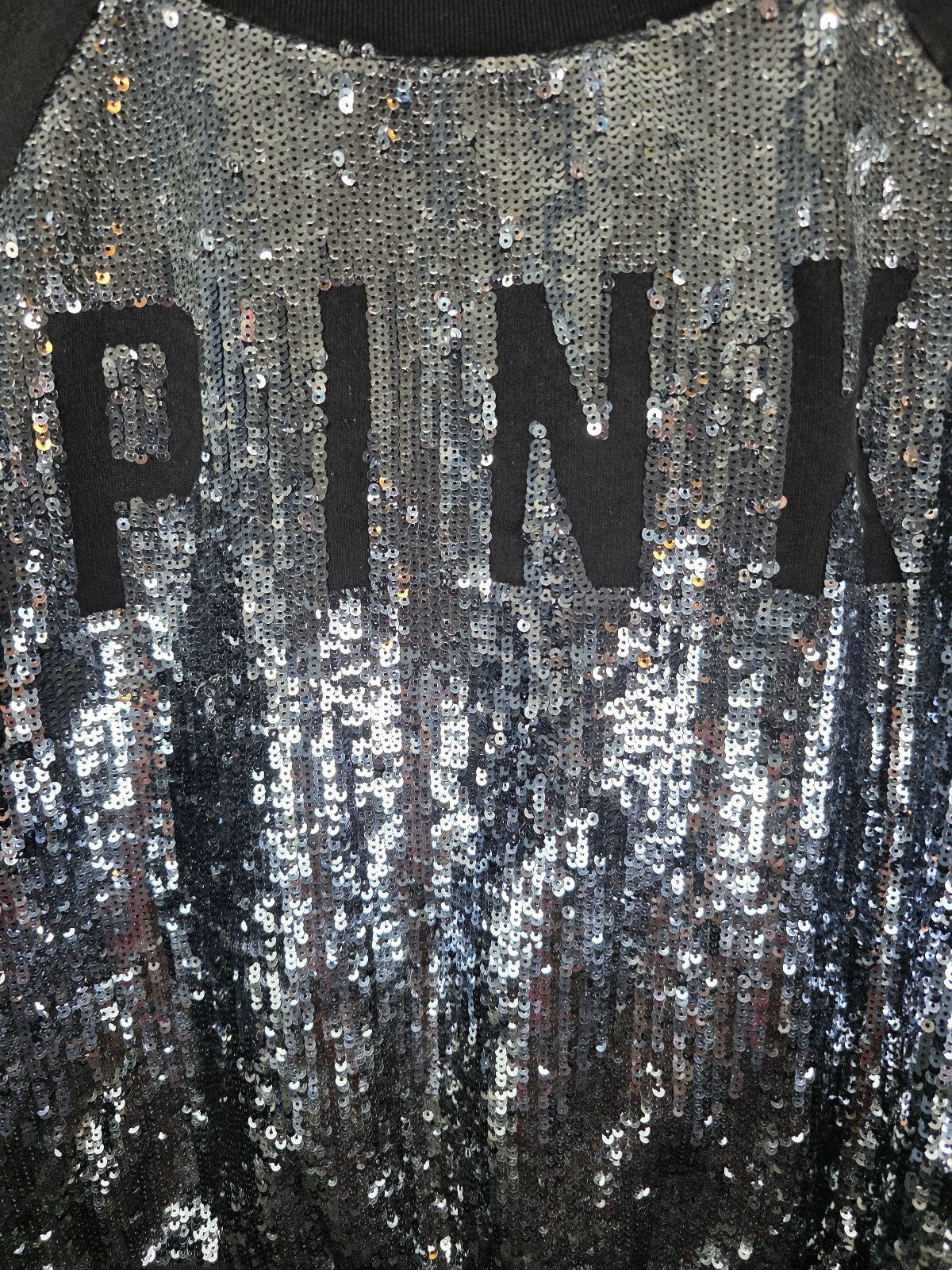 Victoria's Secret PINK Sequin Sweatshirt M Black Silver Pullover Bling Crew
