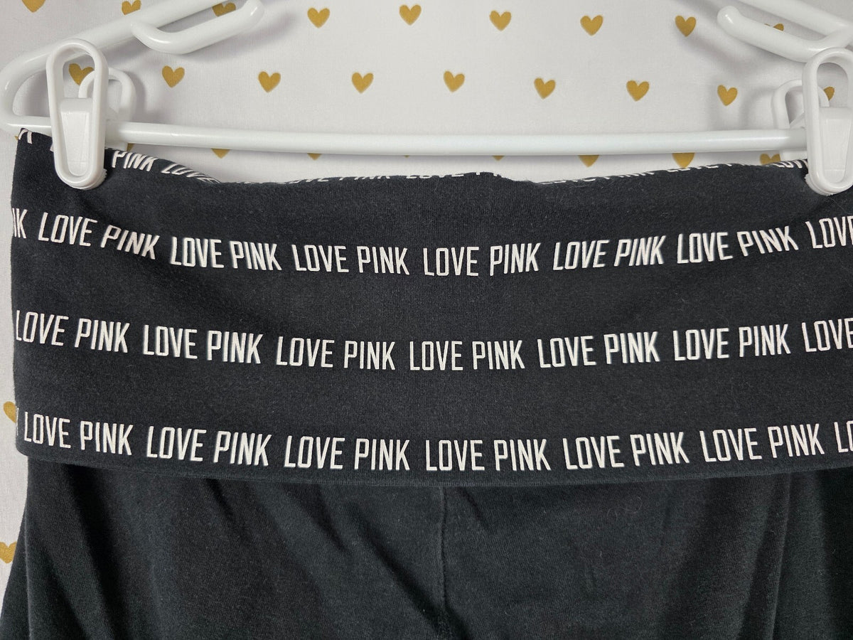 Victorias Secret PINK Vintage FOLDOVER Logo Yoga Pants Capri SMALL