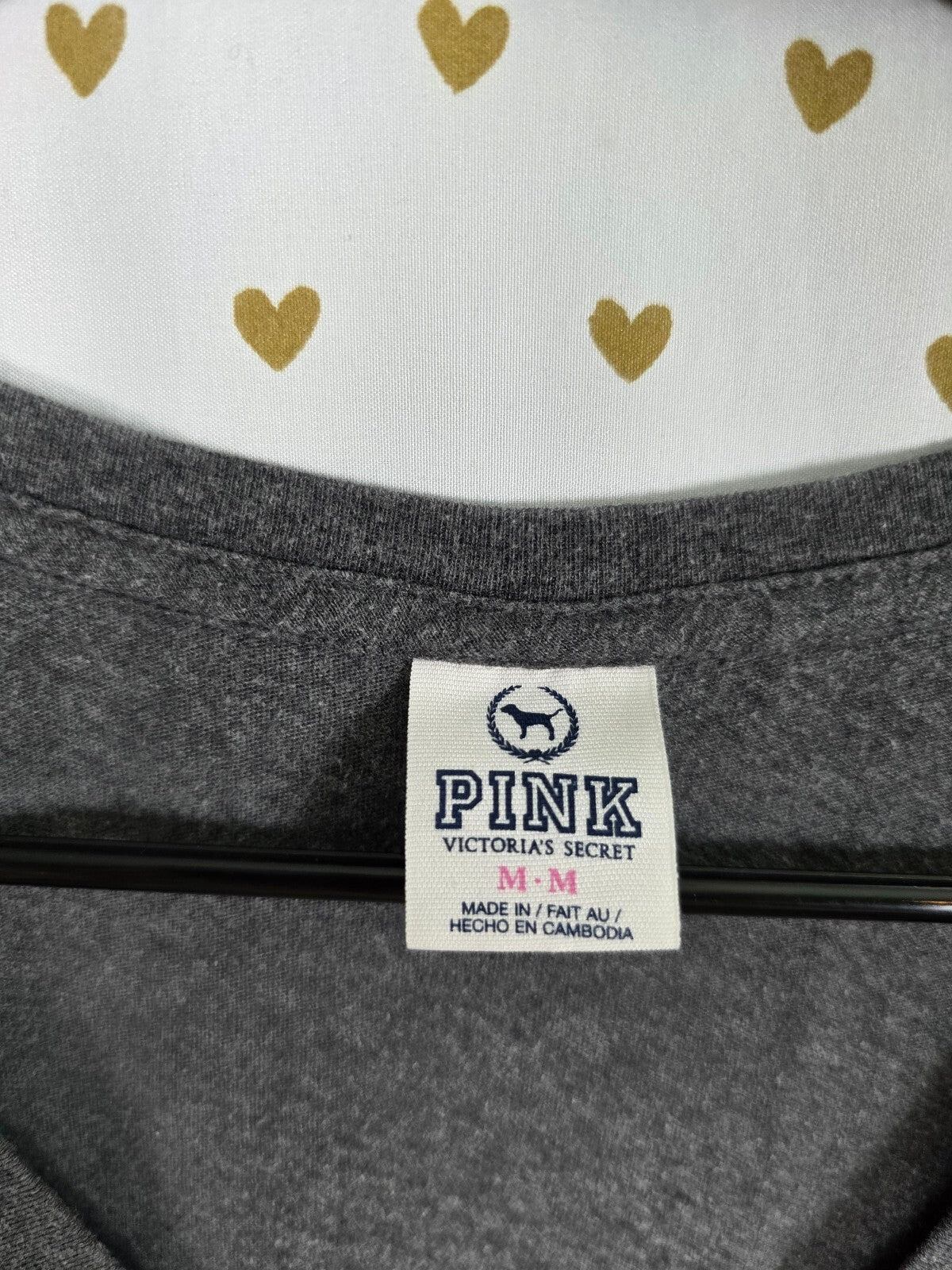 Victorias Secret PINK Vintage Heart Grey Y2k tee shirt V neck Medium