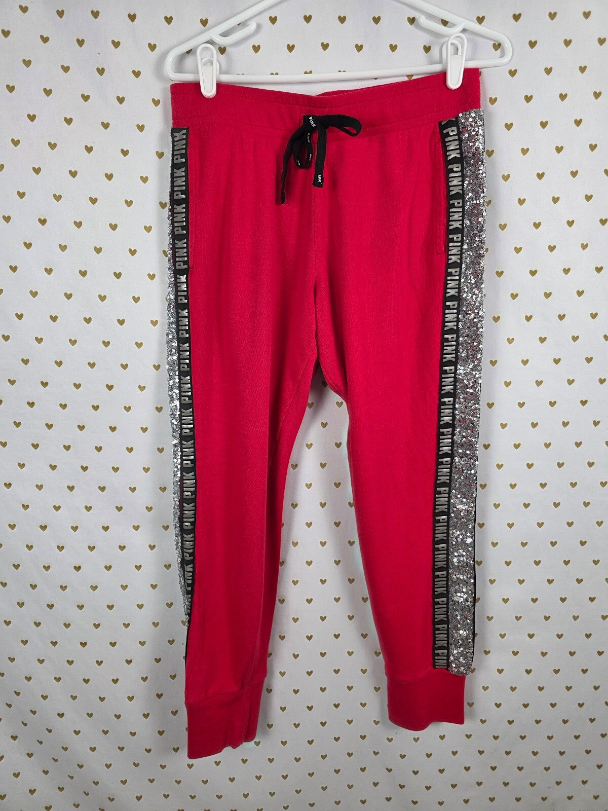 Victorias Secret Pink Red MERMAID Bling SET NEW Full Zip Hoodie Sweats MEDIUM