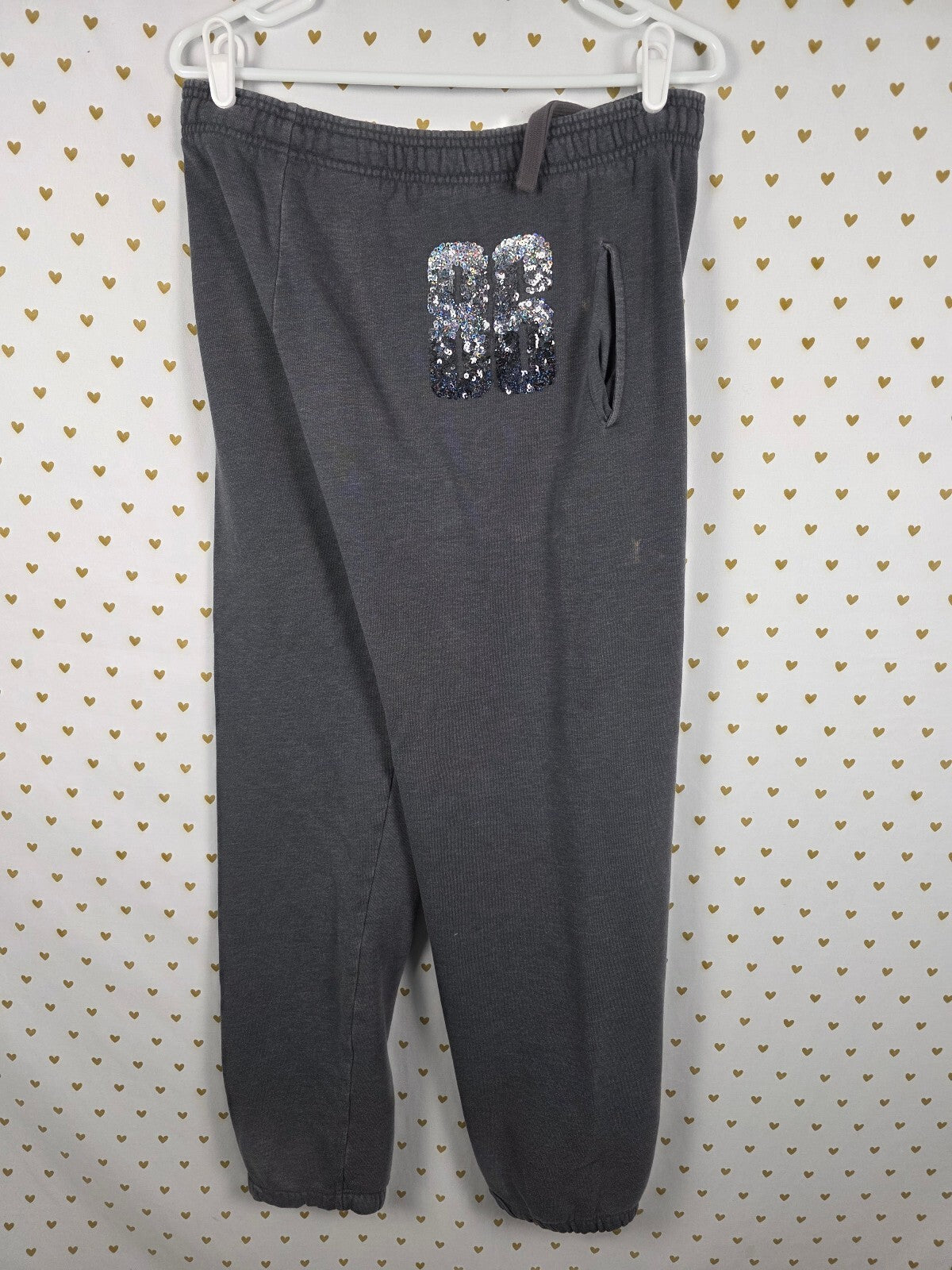 Victoria’s Secret PINK LOVE PINK Sequin BLING Hoodie Jogger Set Gray L