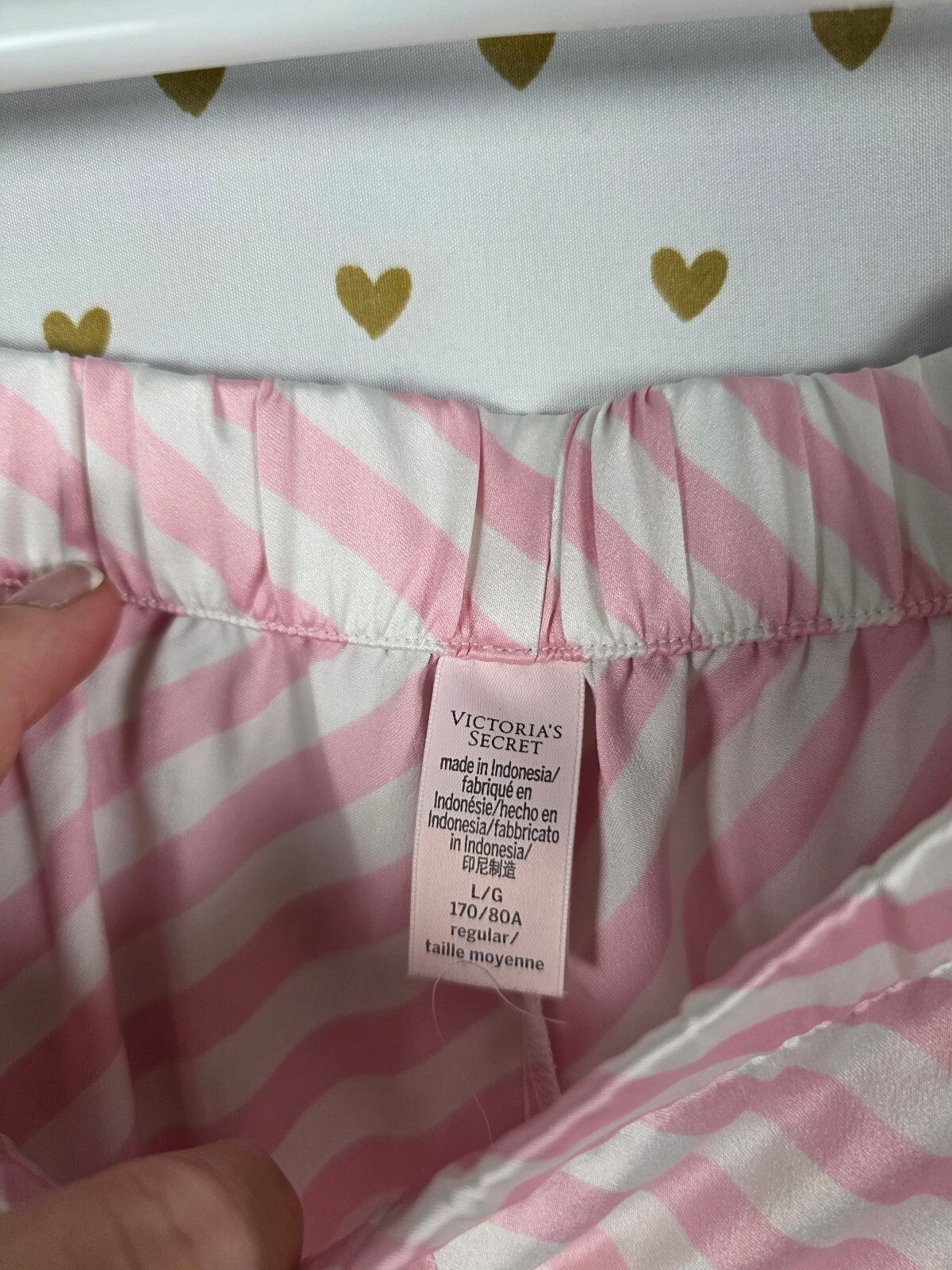 Victorias Secret Sleep SET 2pc Outfit Pajama Satin Iconic Striped Shirt Pants L