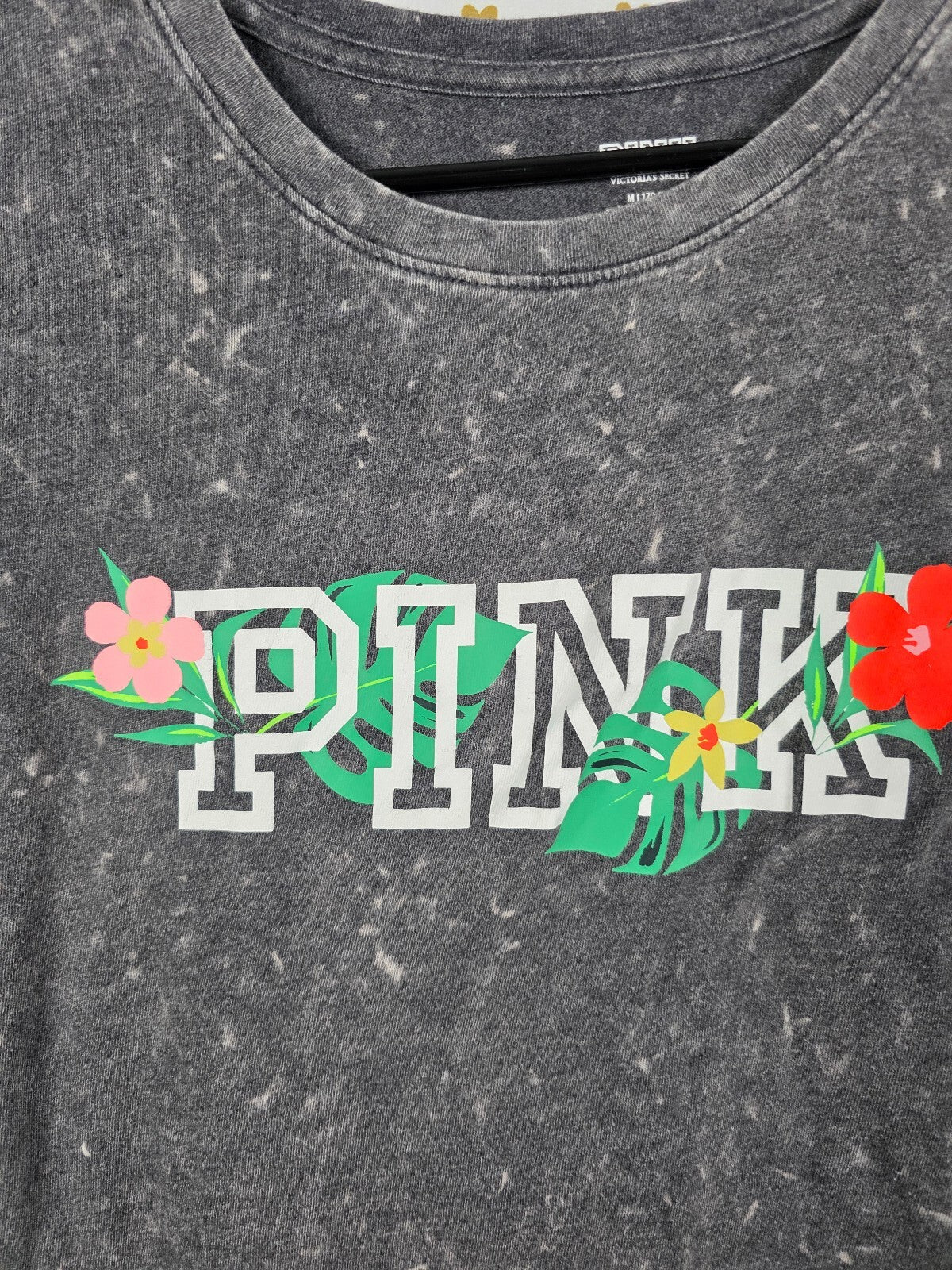 Victoria's Secret PINK Tropical Floral Tee Bike Shorts Set M Acid Wash