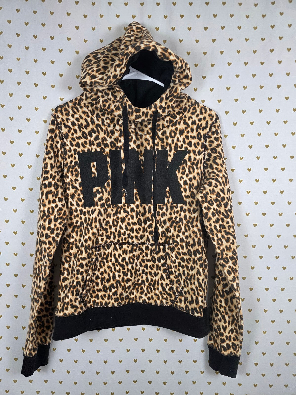 PINK Victoria's Secret Leopard Print Hoodie Pullover Cowl Neck Pocket Size M