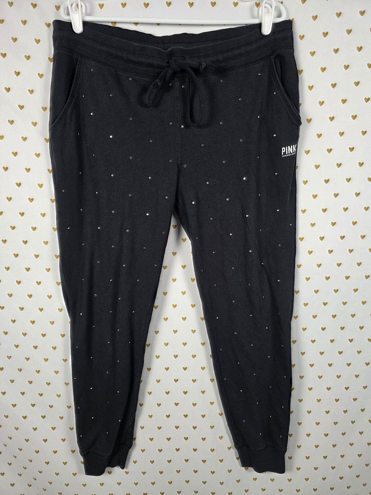 Victorias Secret PINK Studded BLING Rhinestone SWEATS Sweatpants Vintage LARGE