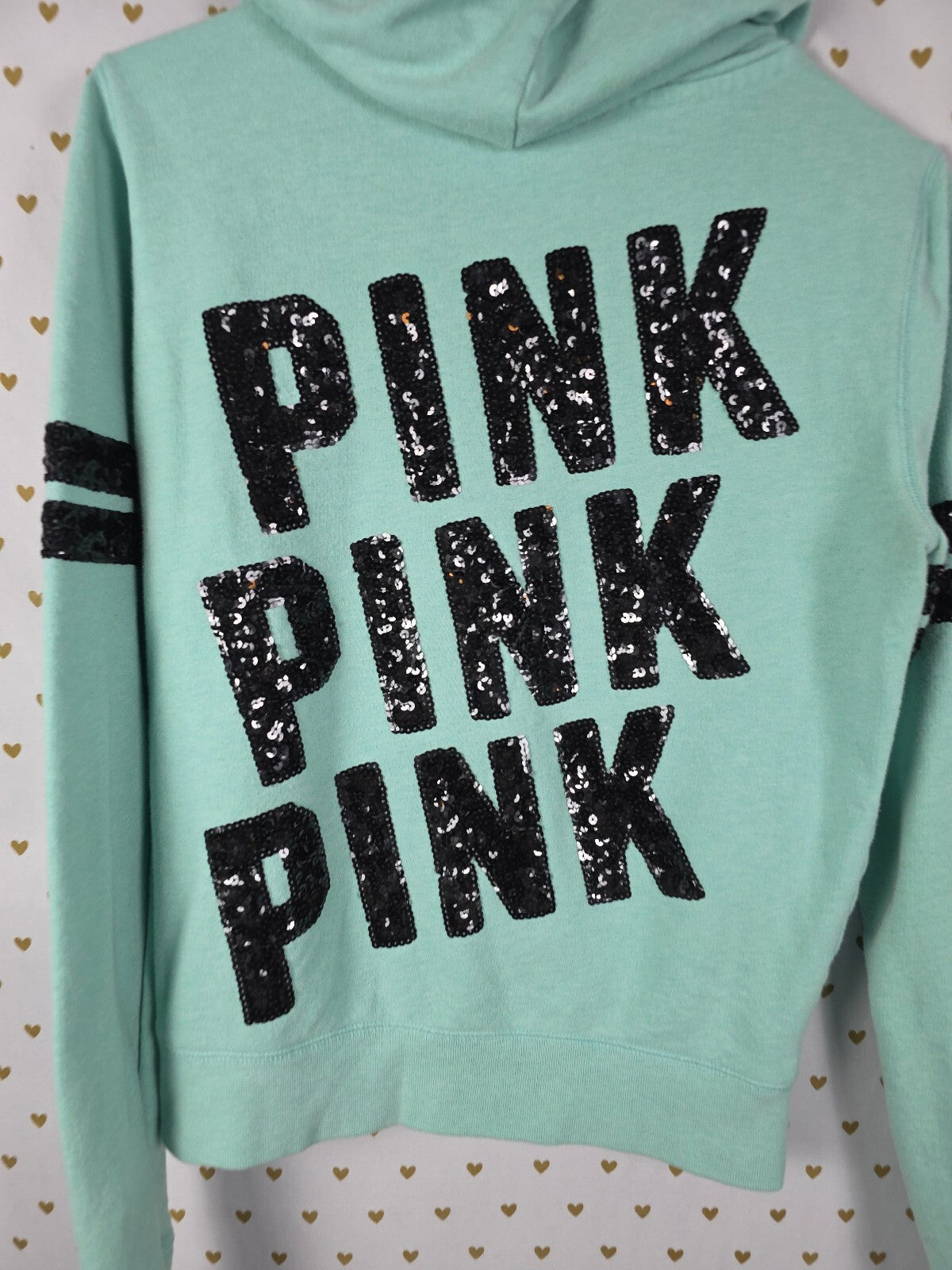 Victorias Secret Pink Mint Bling Full Zip Hoodie sequined jacket Small