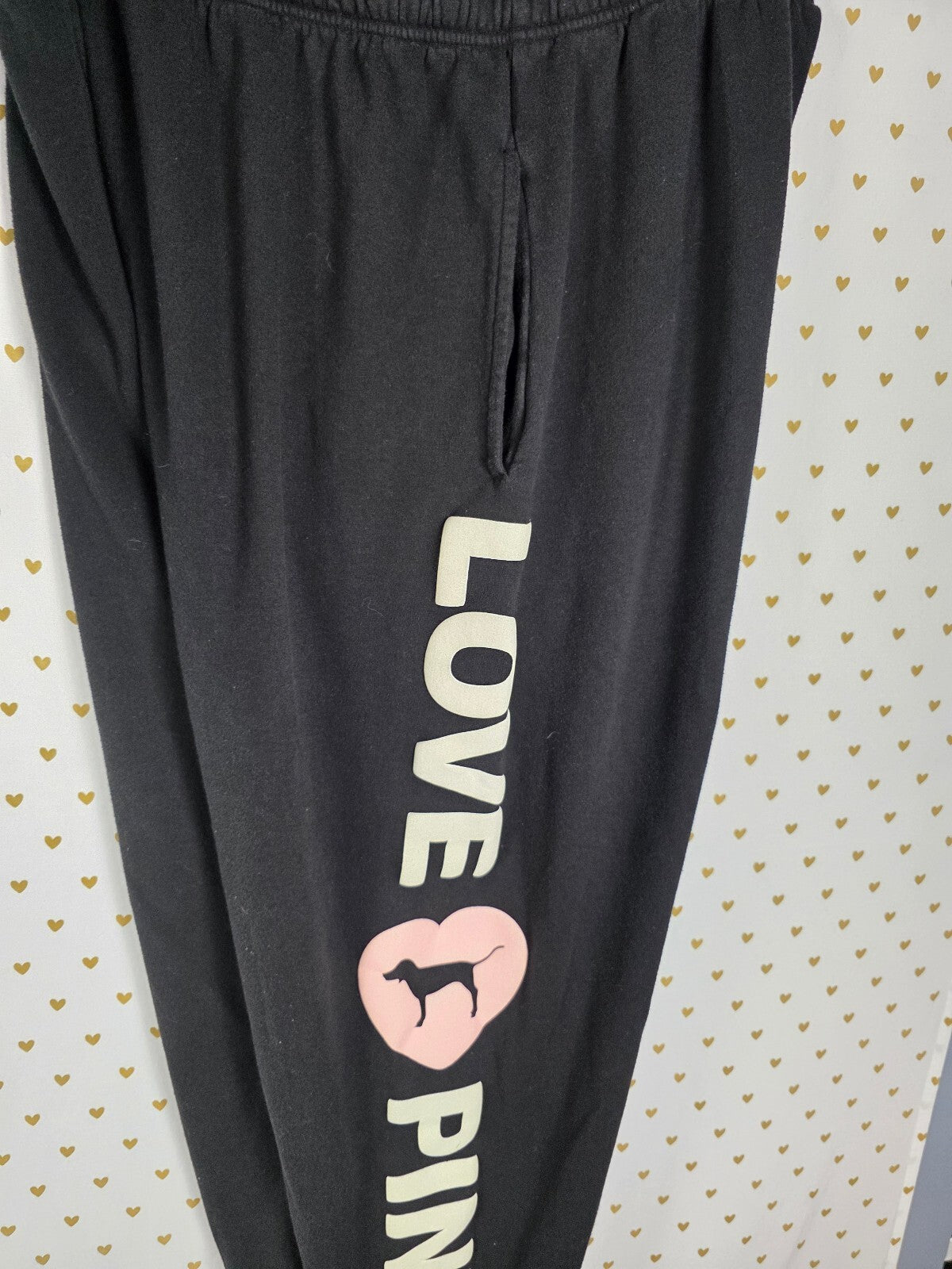 Victoria's Secret PINK LOVE Hoodie Jogger Set Black CAMPUS ORIGINALS XXL 2XL