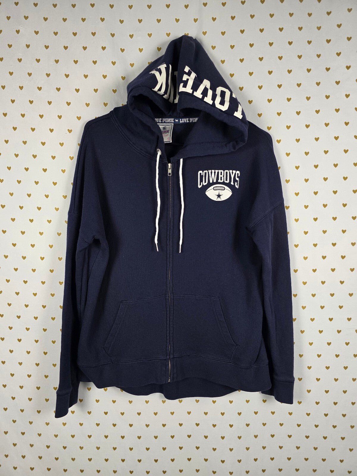 VS PINK Dallas Cowboys NFL BLING Full Zip Hoodie Small Drafted Navy Bling