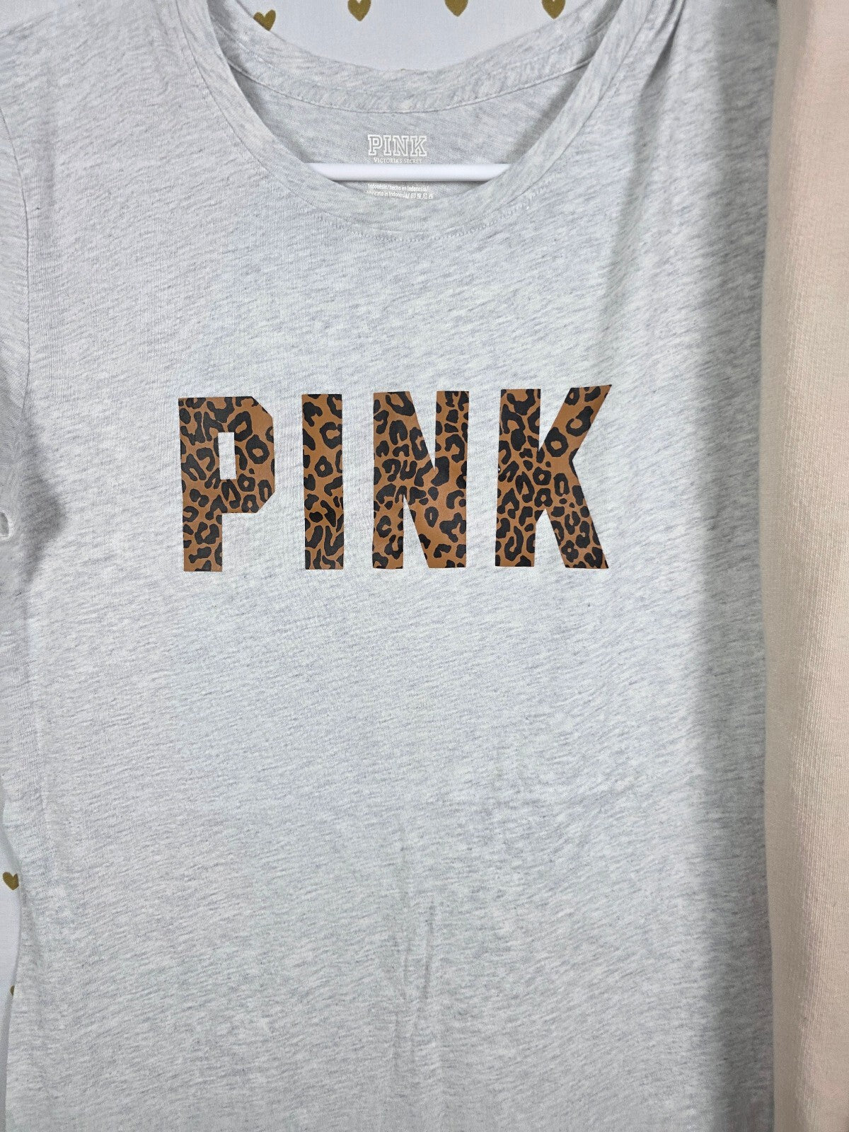 Victorias Secret PINK Leopard Cheetah Sweats Tee shirt SET XS Logo Beige