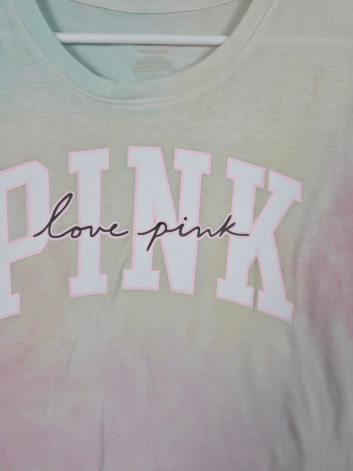 Victorias Secret PINK Watercolor Logo Bike Shorts Tee Shirt SET 2pc Outfit SM M