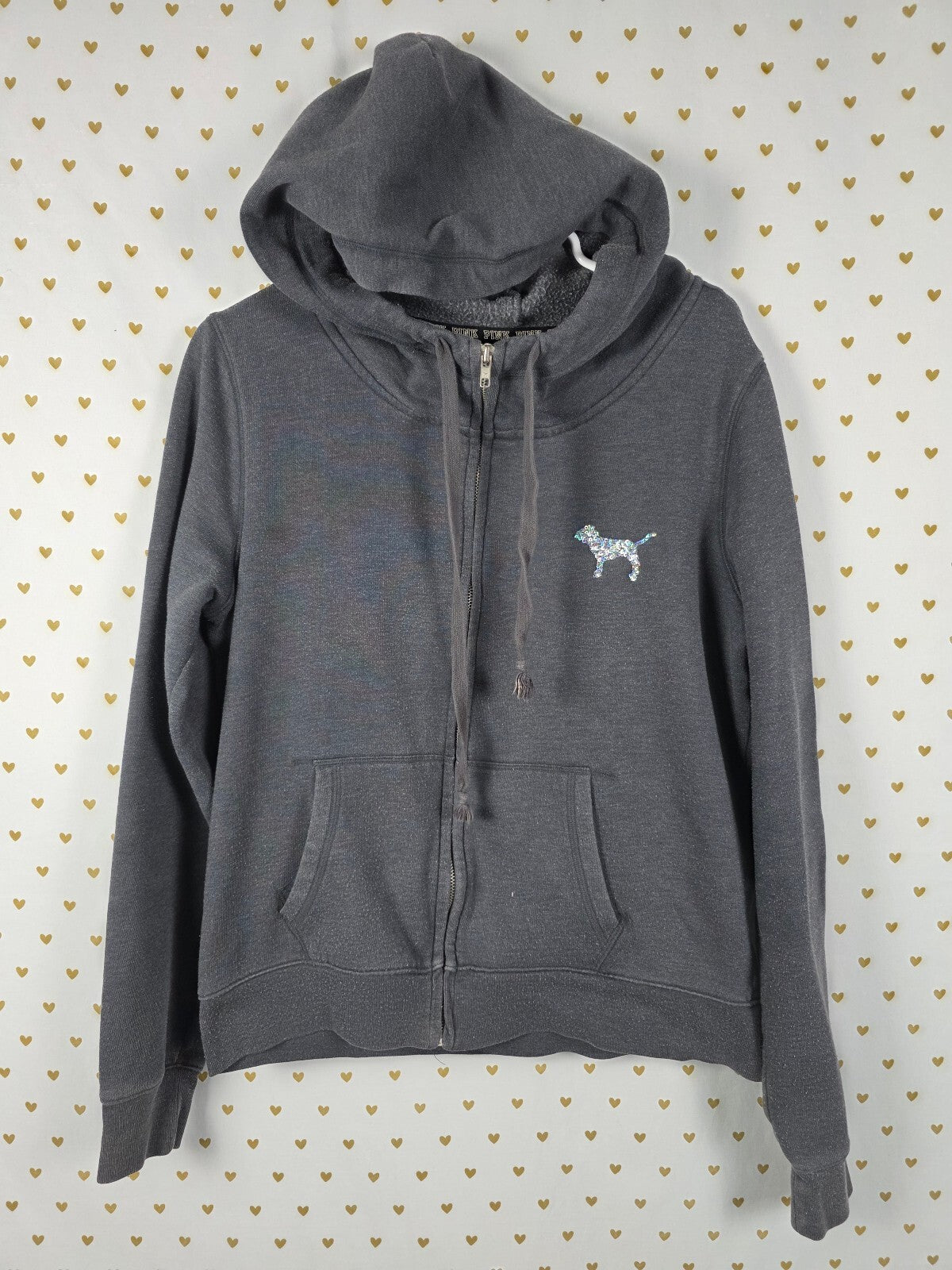 Victorias Secret Pink Grey Gradient Bling Sequined Full zip Hoodie Jacket Large