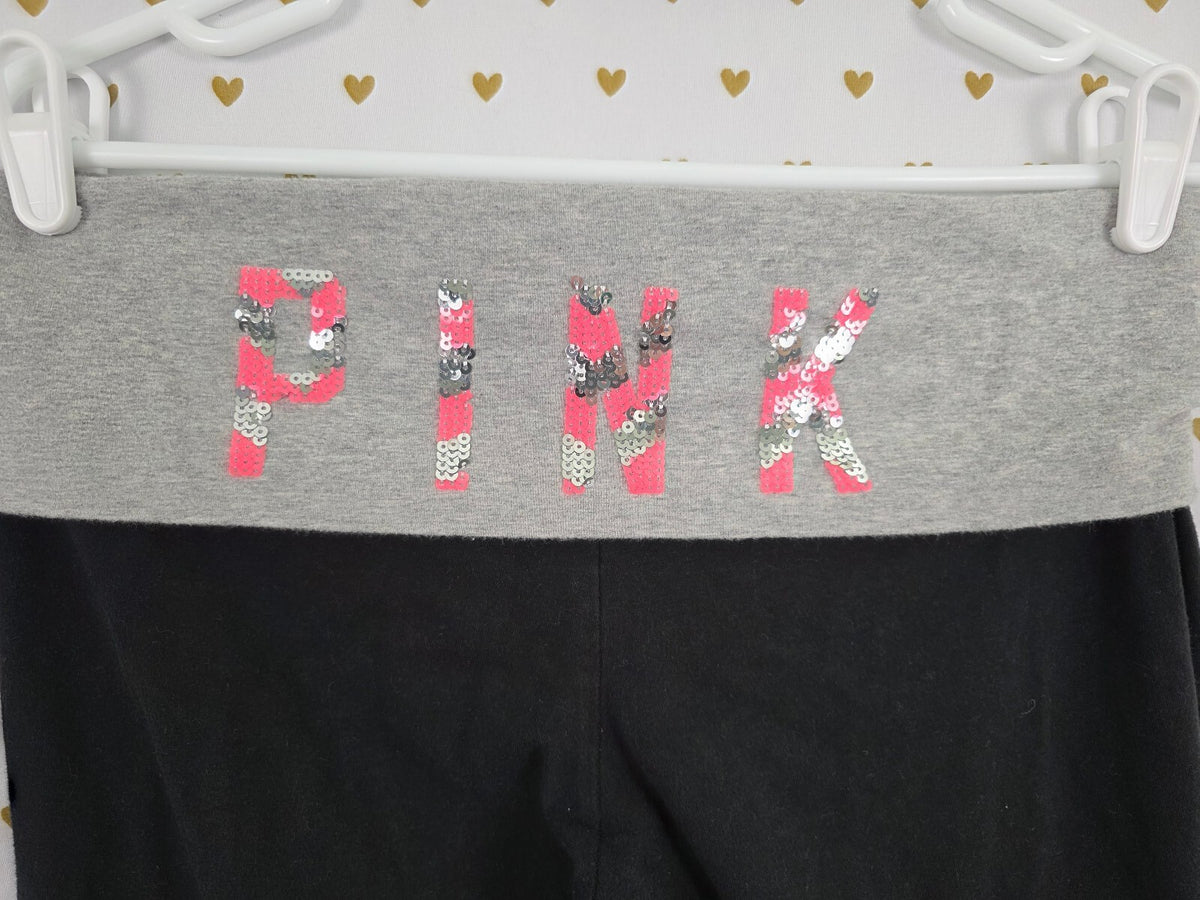 Victorias Secret PINK Chevron Bling Flare Foldover Y2k Yoga Pans Sequined Large