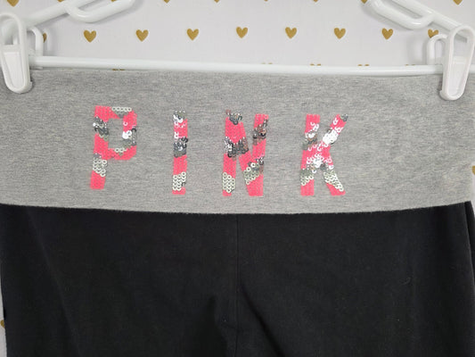 Victorias Secret PINK Chevron Bling Flare Foldover Y2k Yoga Pans Sequined Large
