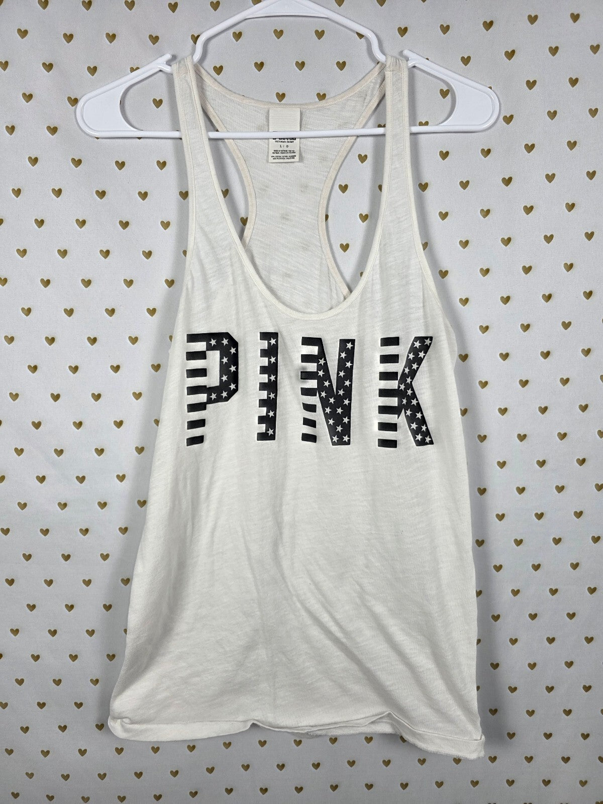 Victorias Secret PINK USA American flag America Tank Top White LARGE