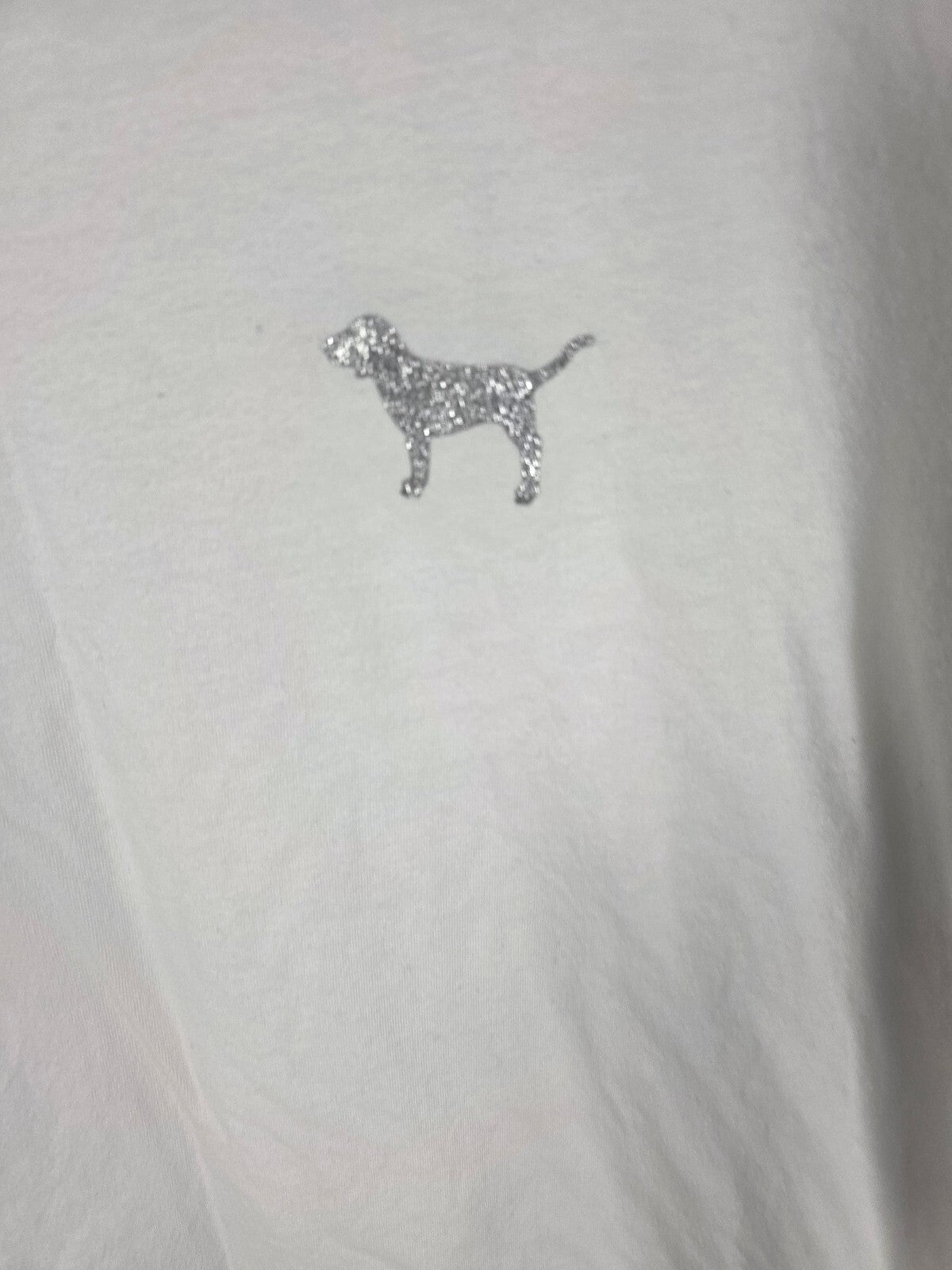 Victorias Secret PINK HTF Bling Sequined 86 White Tee Shirt Silver XL