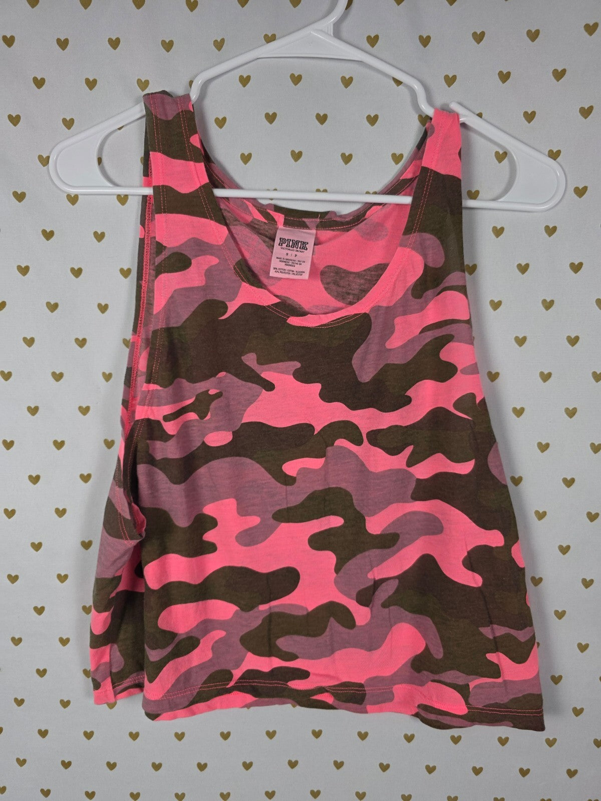 Victorias Secret PINK CAMO Camouflage Cropped Tank Top Muscle Tee SMALL