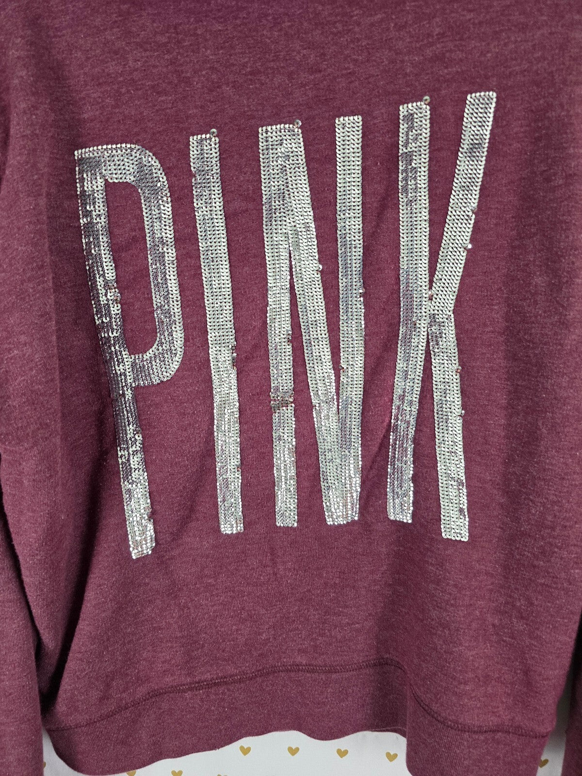 Victorias Secret Pink Maroon Sequined Bling Full ZIp Hoodie Jacket LARGE