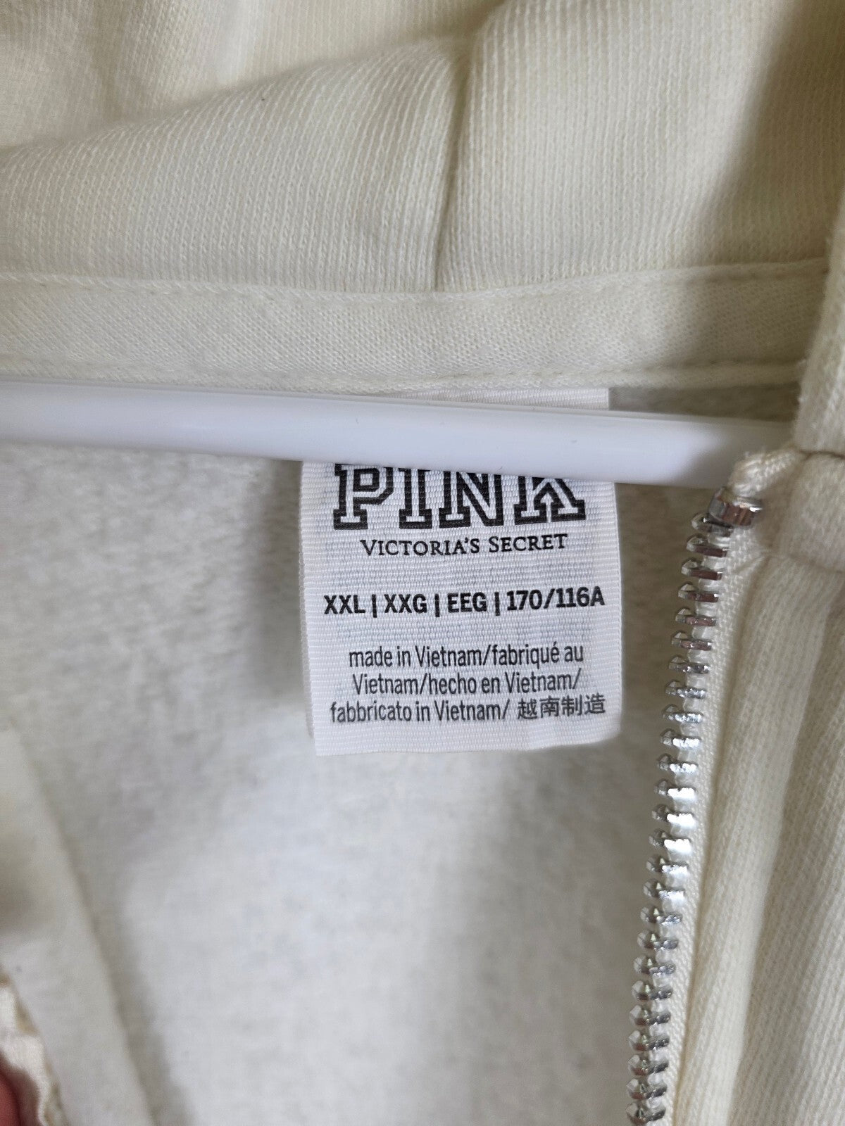 Victorias Secret Pink Cream Full zip hoodie jacket 2XL XXL