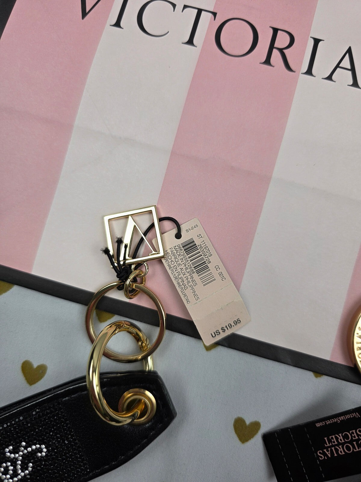 Victoria Secret BLING wristlet strap keychain Logo & Backpack Pouch NEW NWT SET