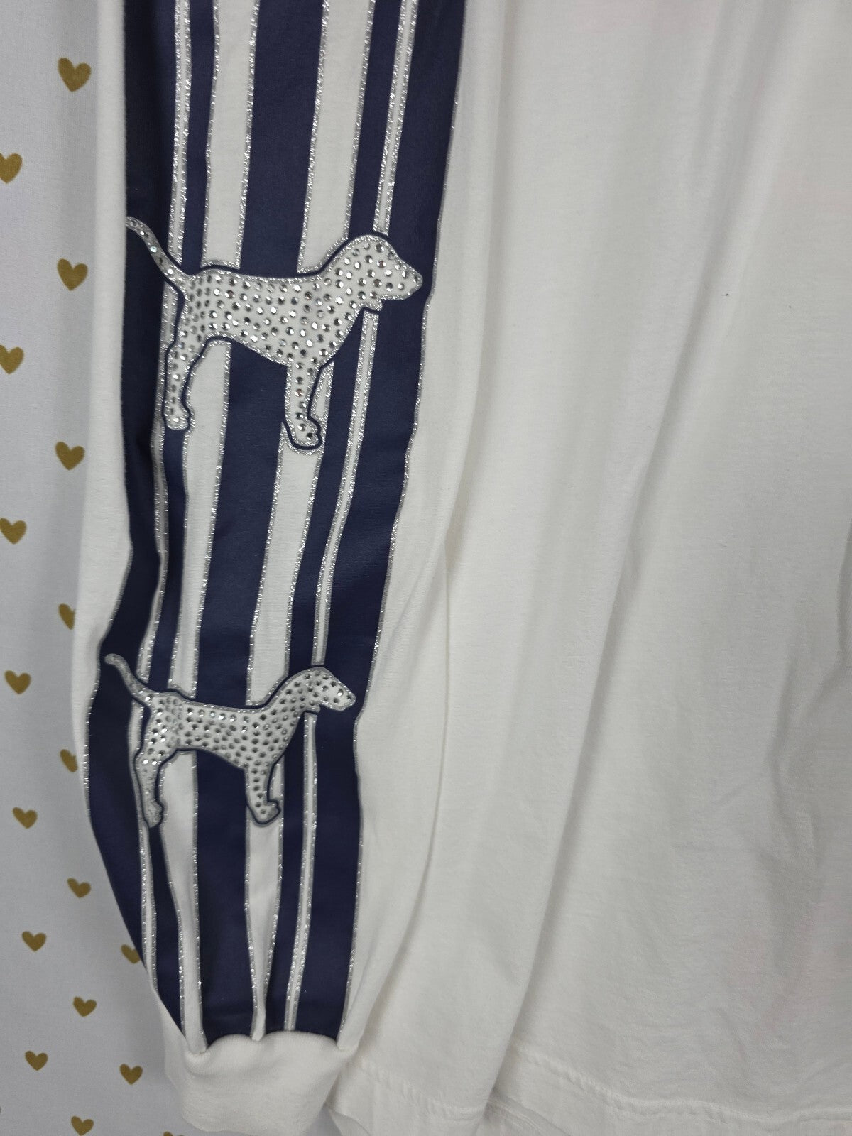 Victorias Secret PINK Bling Dogs Long Sleeve Rhinestone Tee shirt Large