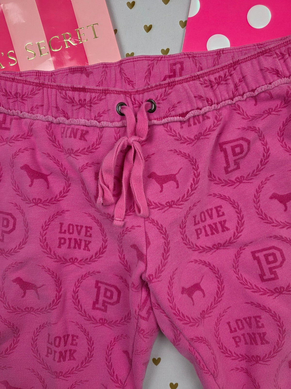 Vintage Victoria's Secret PINK University All Over Print Fleece Shorts Pink M