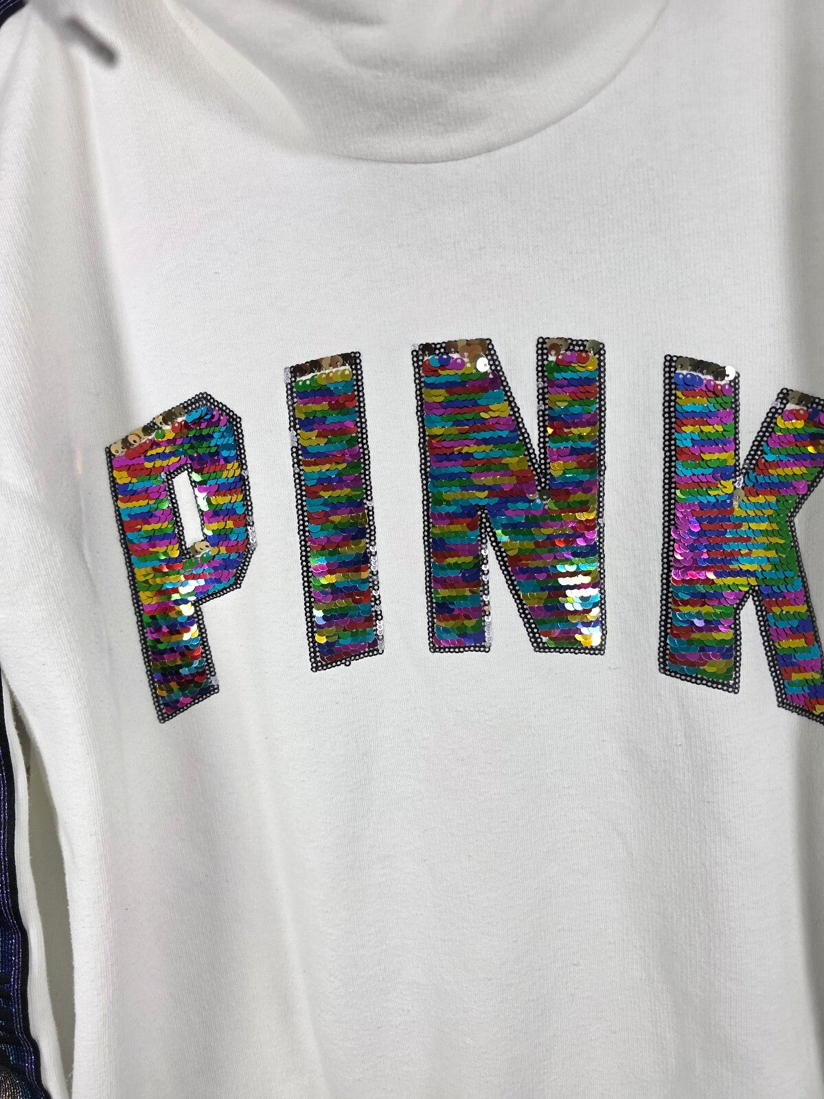 Victorias Secret Pink Rainbow BLING Sequin Slouchy Sweater Shirt RARE MEDIUM