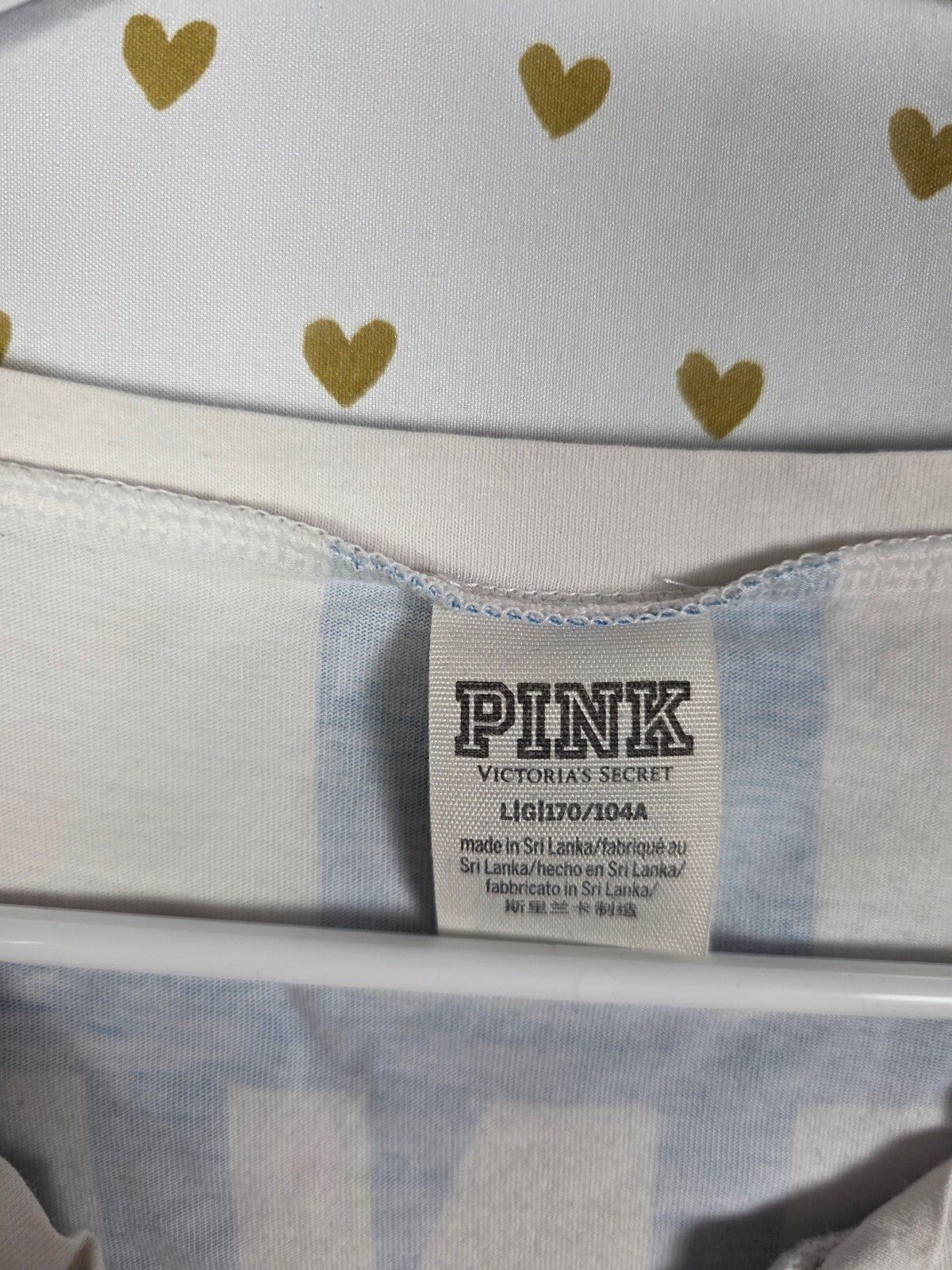 Vintage Victoria's Secret PINK Blue White Stripe Lace Up Dog Tee Shirt Large