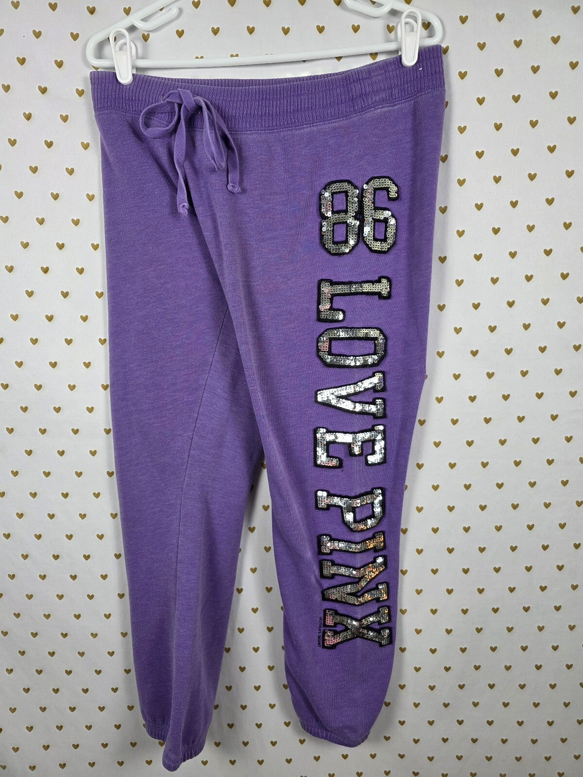 Victorias Secret PINK Vintage Purple Bling Sequined Sweats Sweatpants Y2k Medium