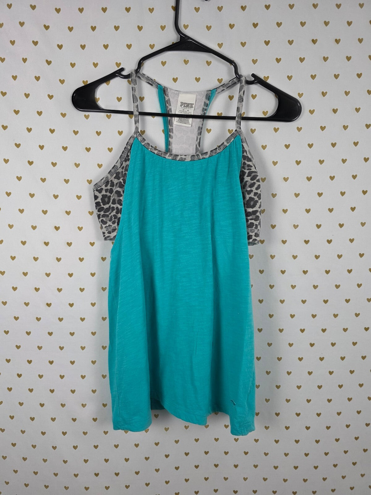 Victorias Secret PINK Cheetah Leopard Tank Top Layered Blue Active Medium