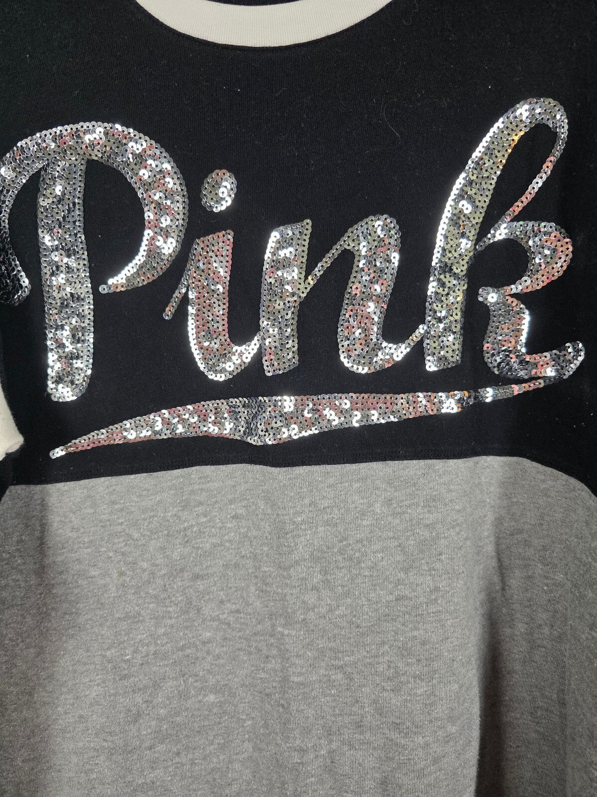 Victorias Secret PINK Bling Long Sleeve Sequined Colorblock Tee shirt Large