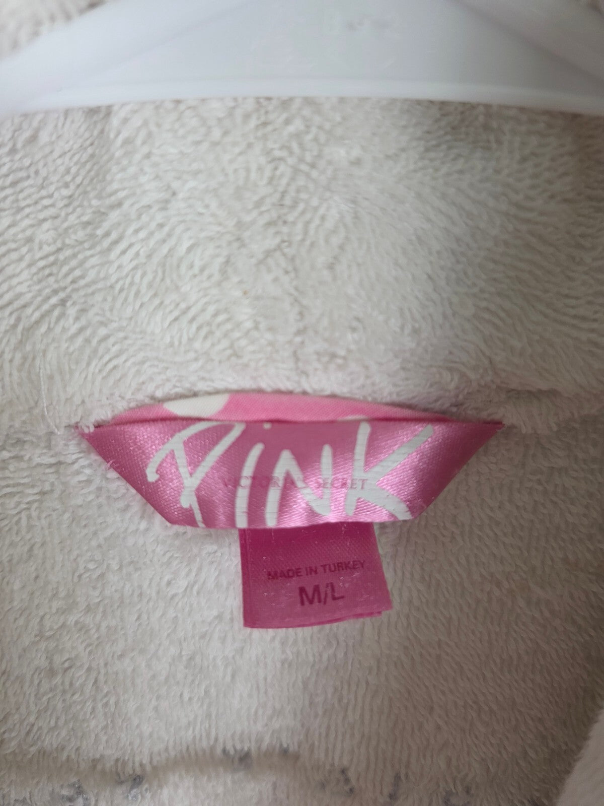 Victoria's Secret PINK Plush Terry Robe White Pink Polka Dot Dog M/L 2004