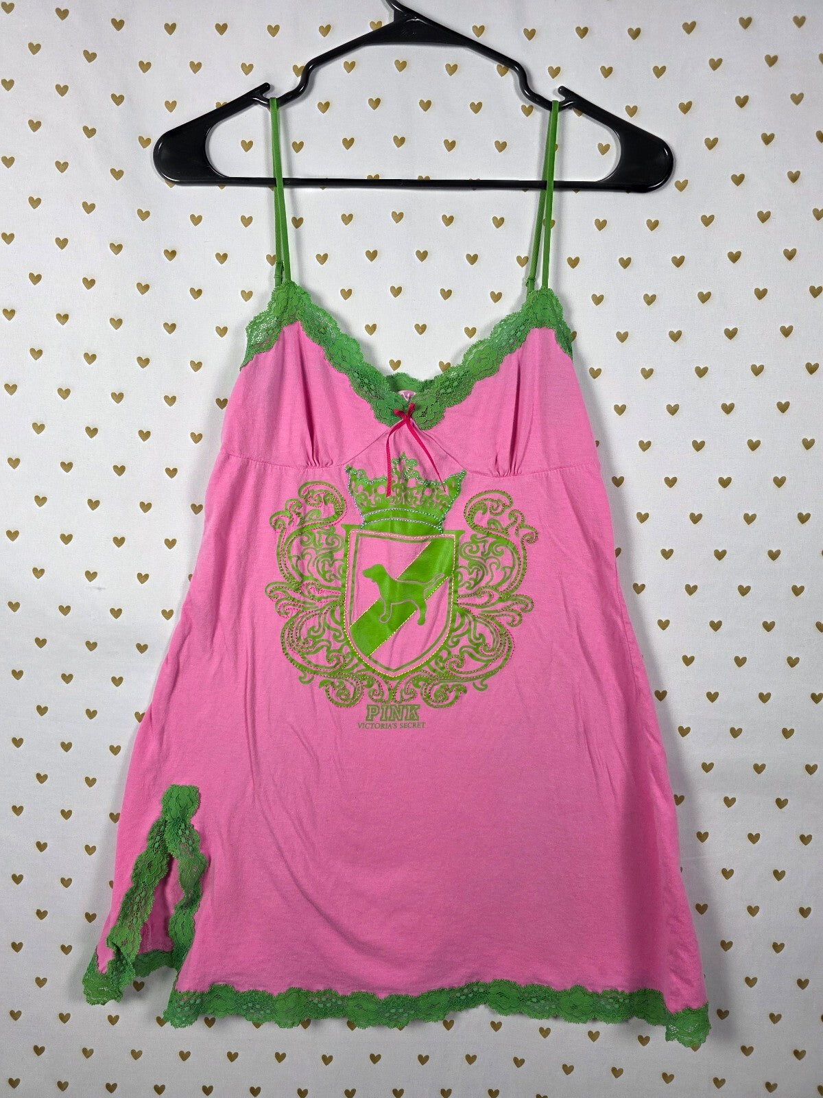 Vintage 2005 Victoria's Secret Pink M/L Lace Dog Tank Slip Dress Y2K Cotton
