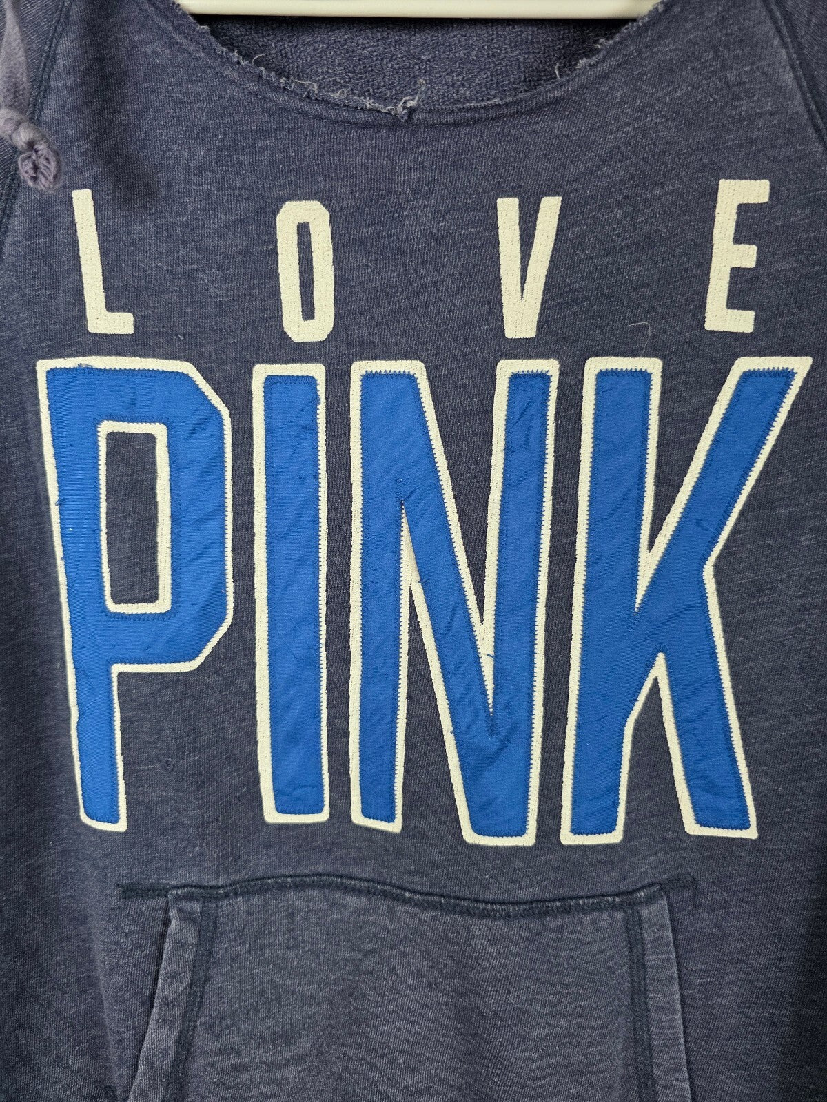 Victorias Secret Pink XS LOVE Embroidered Pullover Logo Hoodie Sweater Blue