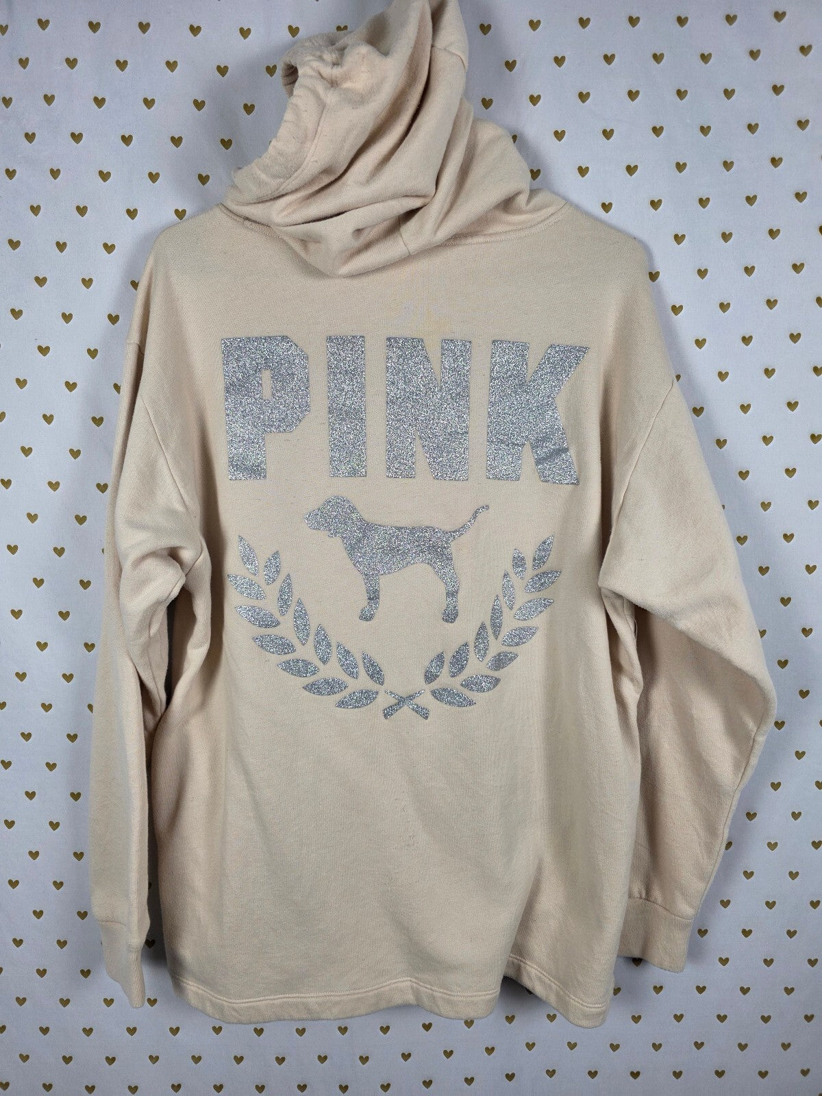 Victorias Secret Pink Bling Glitter Logo Pullover Sweater Pockets LARGE