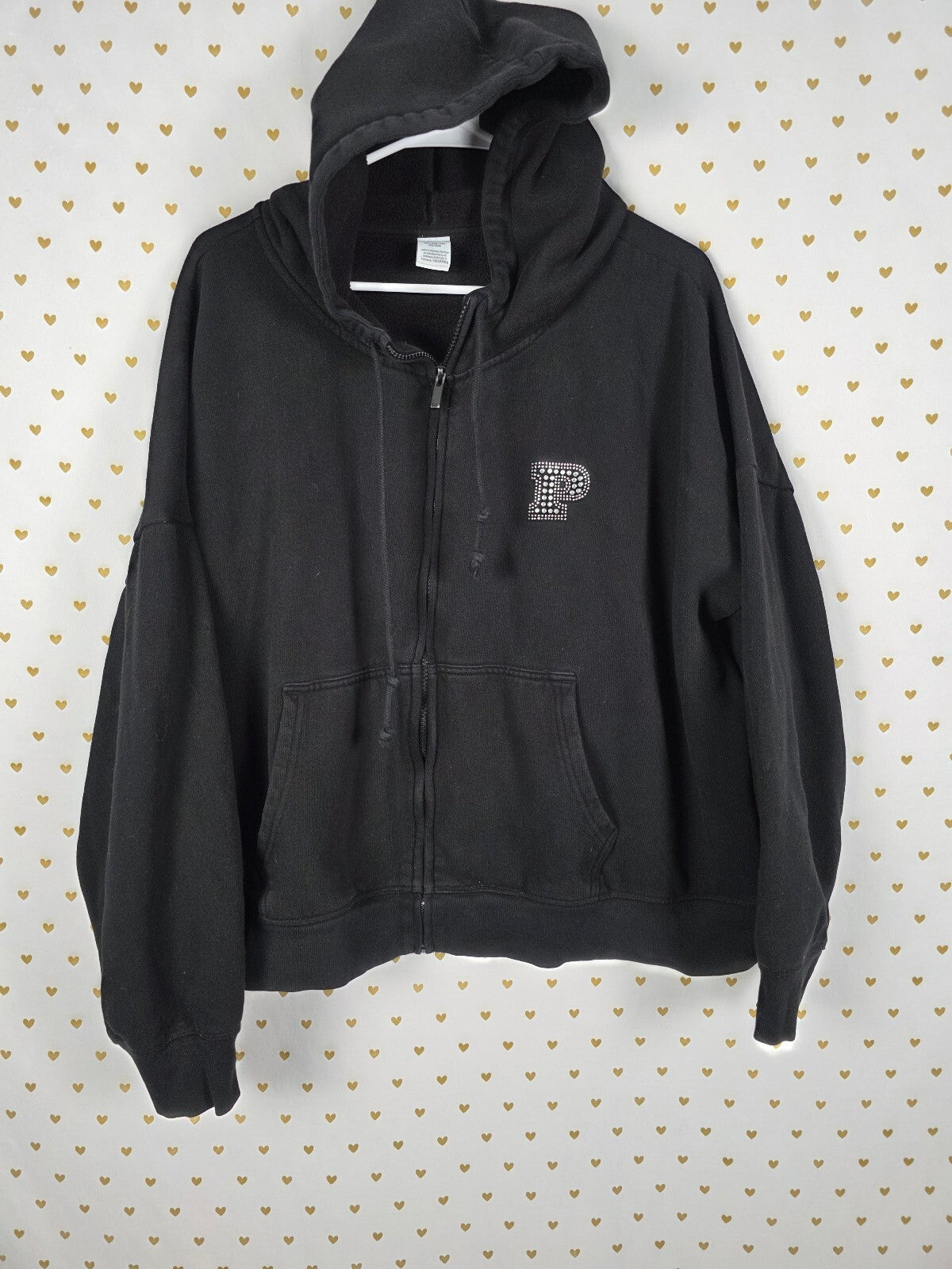 Victoria's Secret PINK 2004 Crown Rhinestone Bling Full Zip Hoodie XXL Black