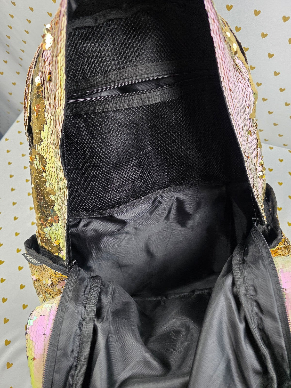 Victoria's Secret PINK Flip Sequin Backpack Gold Pink LOVE PINK Book Bag