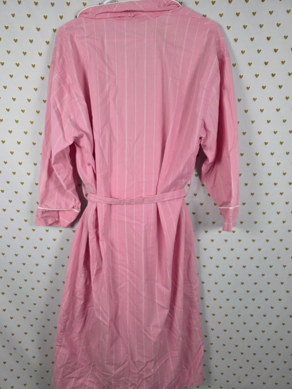 Vintage Victoria's Secret Gold Label Pink White Stripe Cotton Robe Long Belted