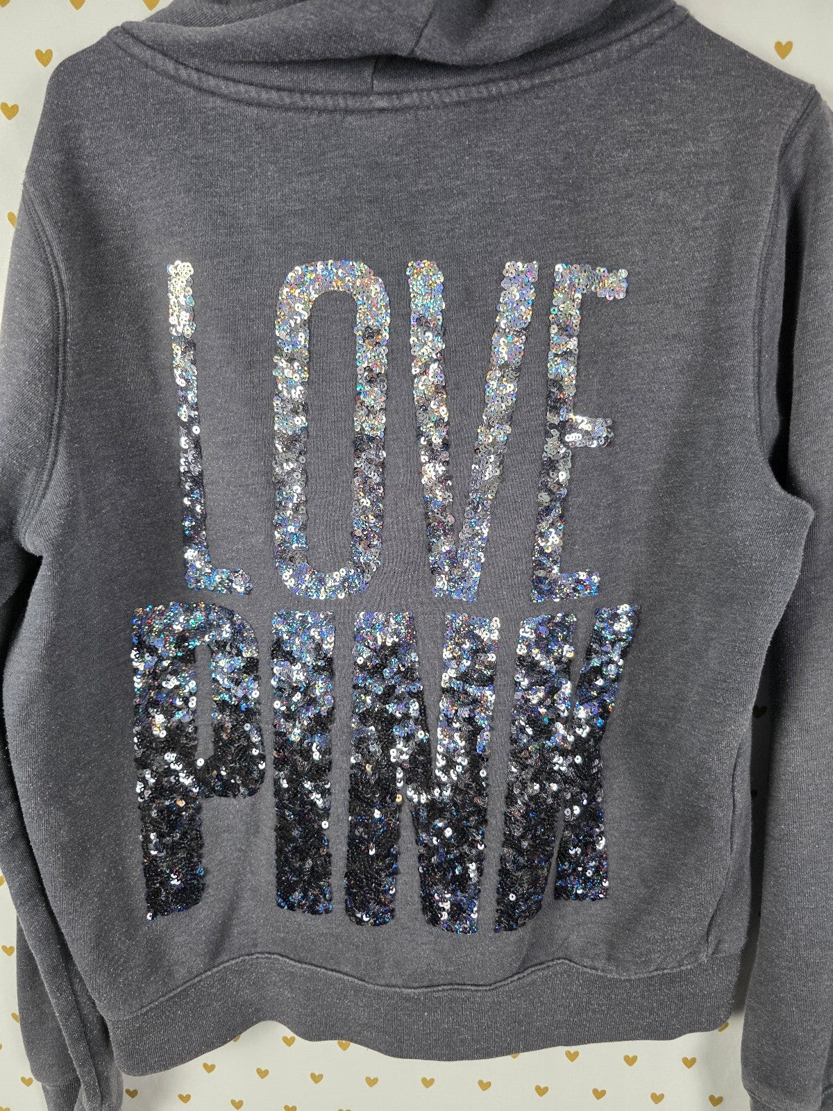 Victorias Secret Pink Grey Gradient Bling Sequined Full zip Hoodie Jacket Large