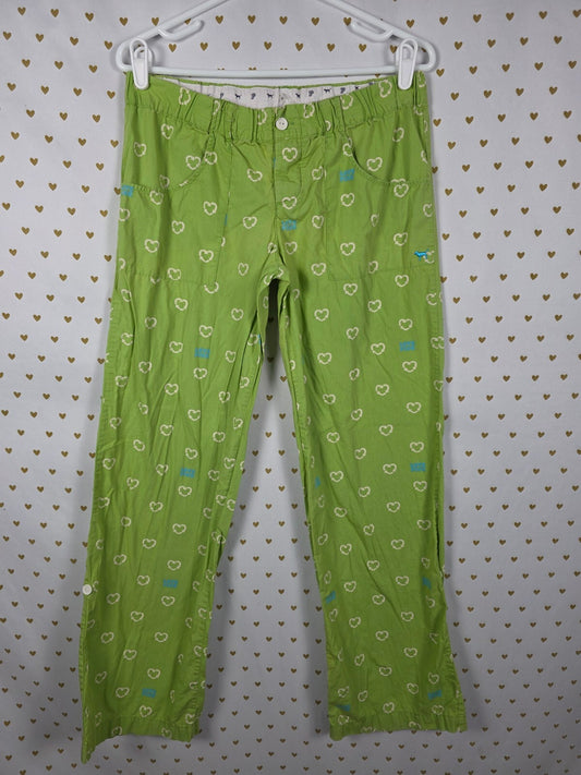 Victoria's Secret PINK Green Heart Print Convertible Cargo Pants Roll Tab Sz S
