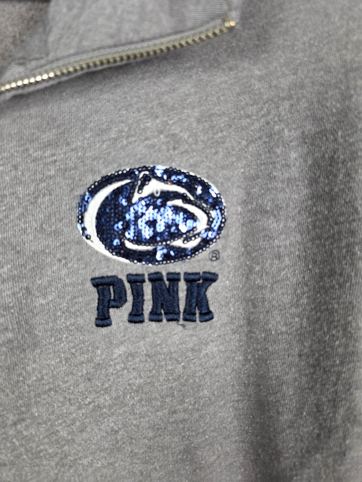 Victorias Secret Pink NITTANY LIONS Bling Paw Quarter Zip Sweater Shirt SMALL