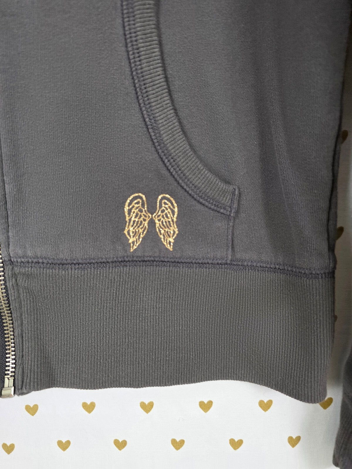 Victorias Secret Angels BLING WINGS Full Zip Hoodie Jacket Grey Gold Small