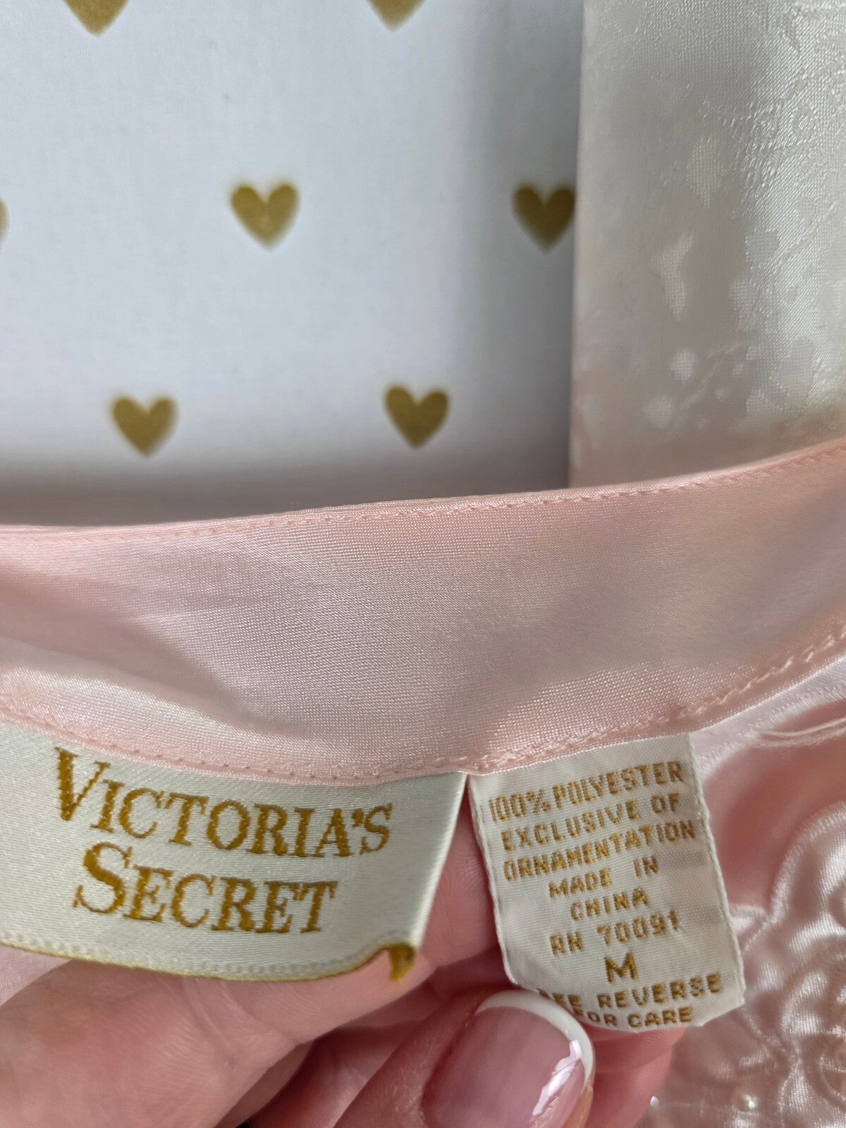Vintage Victoria's Secret Gold Label Satin Nightgown Robe Set Pink Ivory M