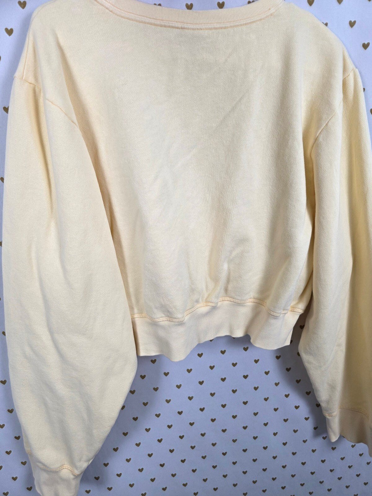 Victorias Secret Pink Cropped Yellow Cute Logo Crew sweater Shirt XL