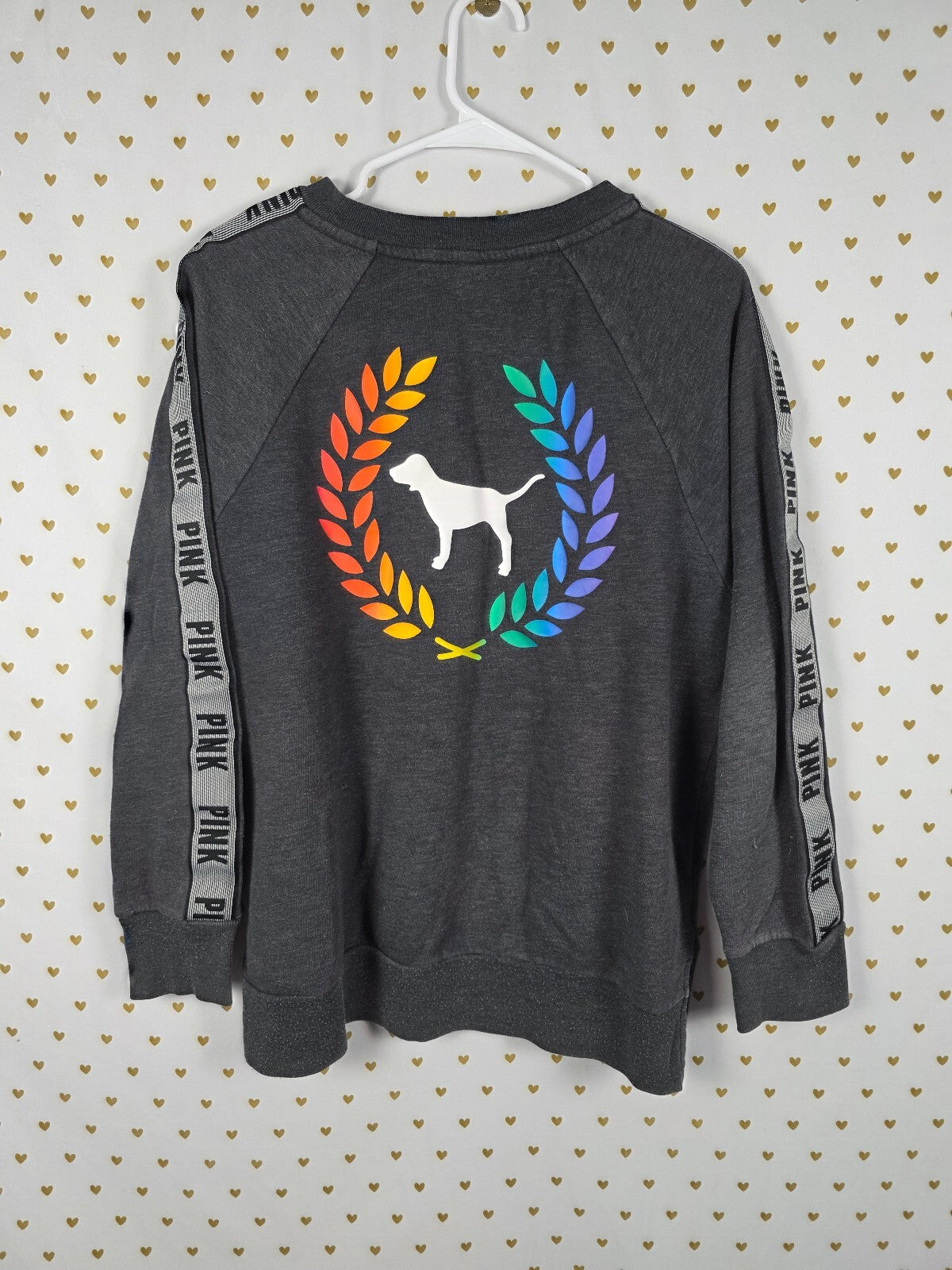 Victorias Secret Pink Rainbow Crest Crew Sweater Shirt SMALL