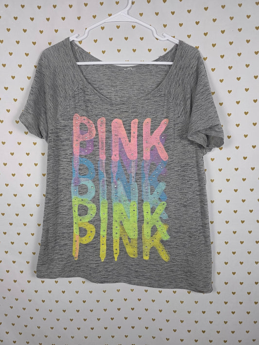 Victorias Secret PINK Bling Rainbow Gradient Logo Burnout Tee shirt XL