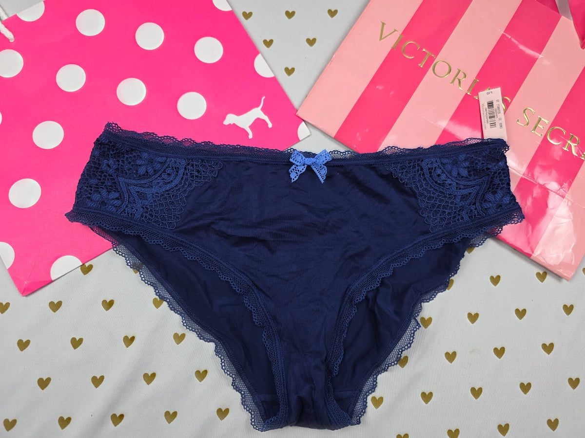 Victorias Secret NEW Nwt Blue Large Satin Hipster Hiphugger Panties