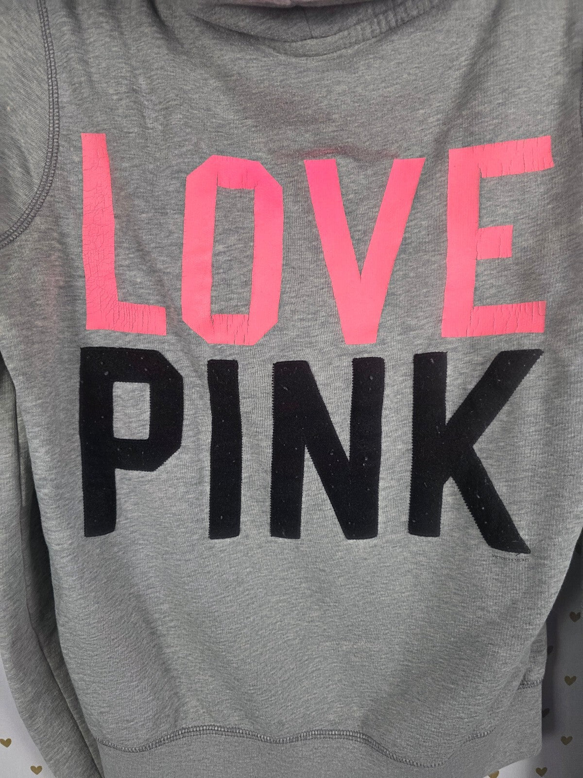 Victorias Secret Pink Vintage Grey Y2k Full zip Hoodie Jacket Logo Large